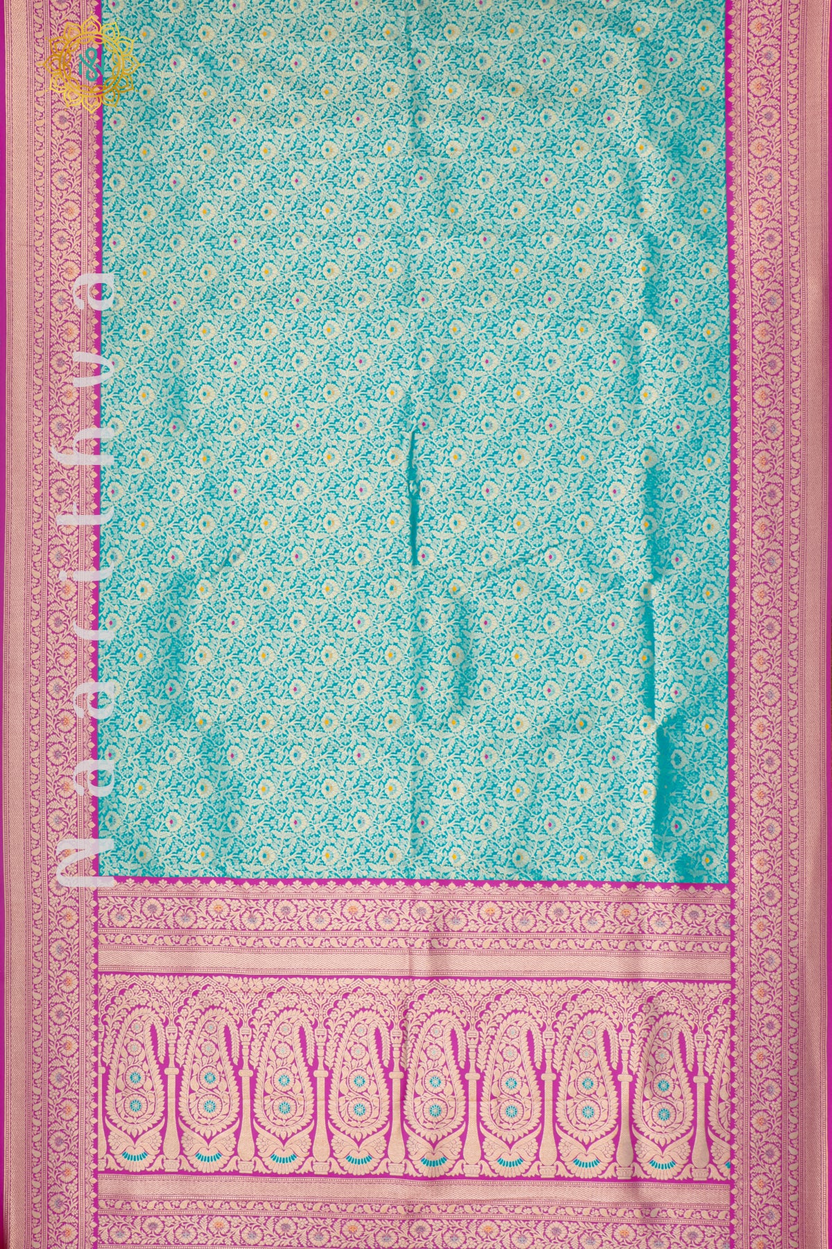 CYAN GREEN WITH PINK - SEMI KANCHI