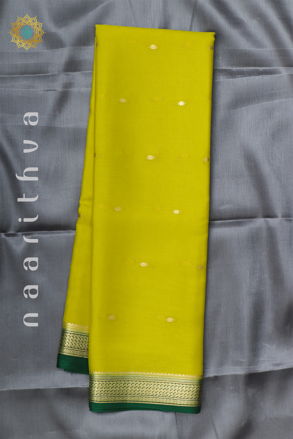 PARROT GREEN WITH BOTTLE GREEN - PURE MYSORE CREPE SILK