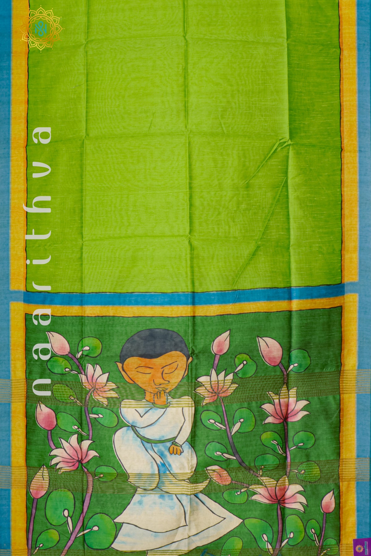 GREEN WITH SKY BLUE - SEMI TUSSAR SILK