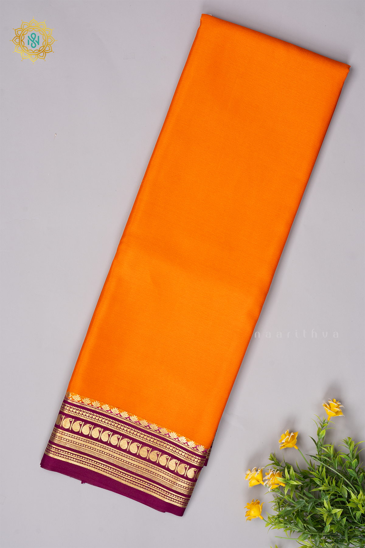 ORANGE WITH WINE - PURE MYSORE CREPE SILK