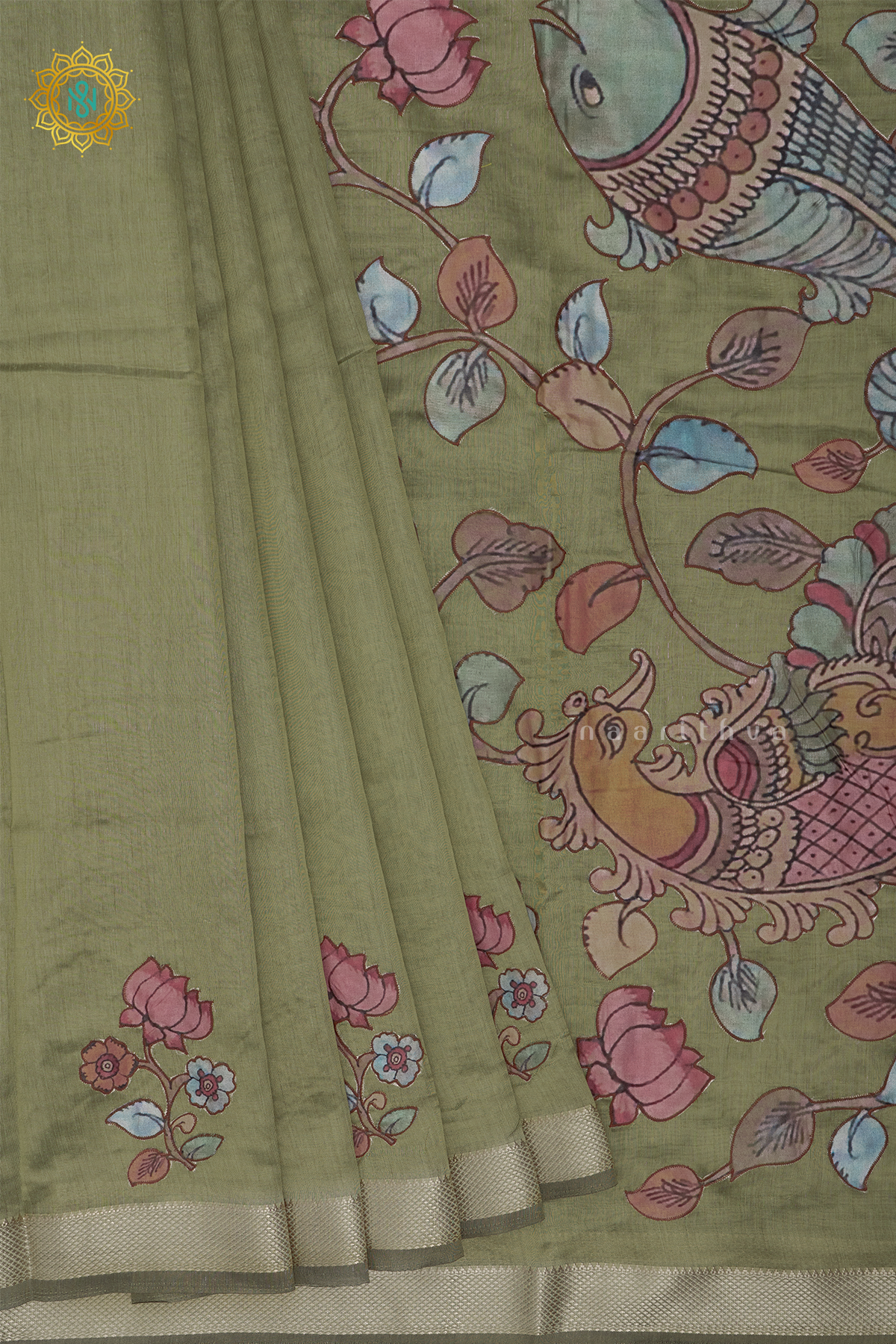 GREEN - SEMI TISSUE WITH APPLIQUE WORK