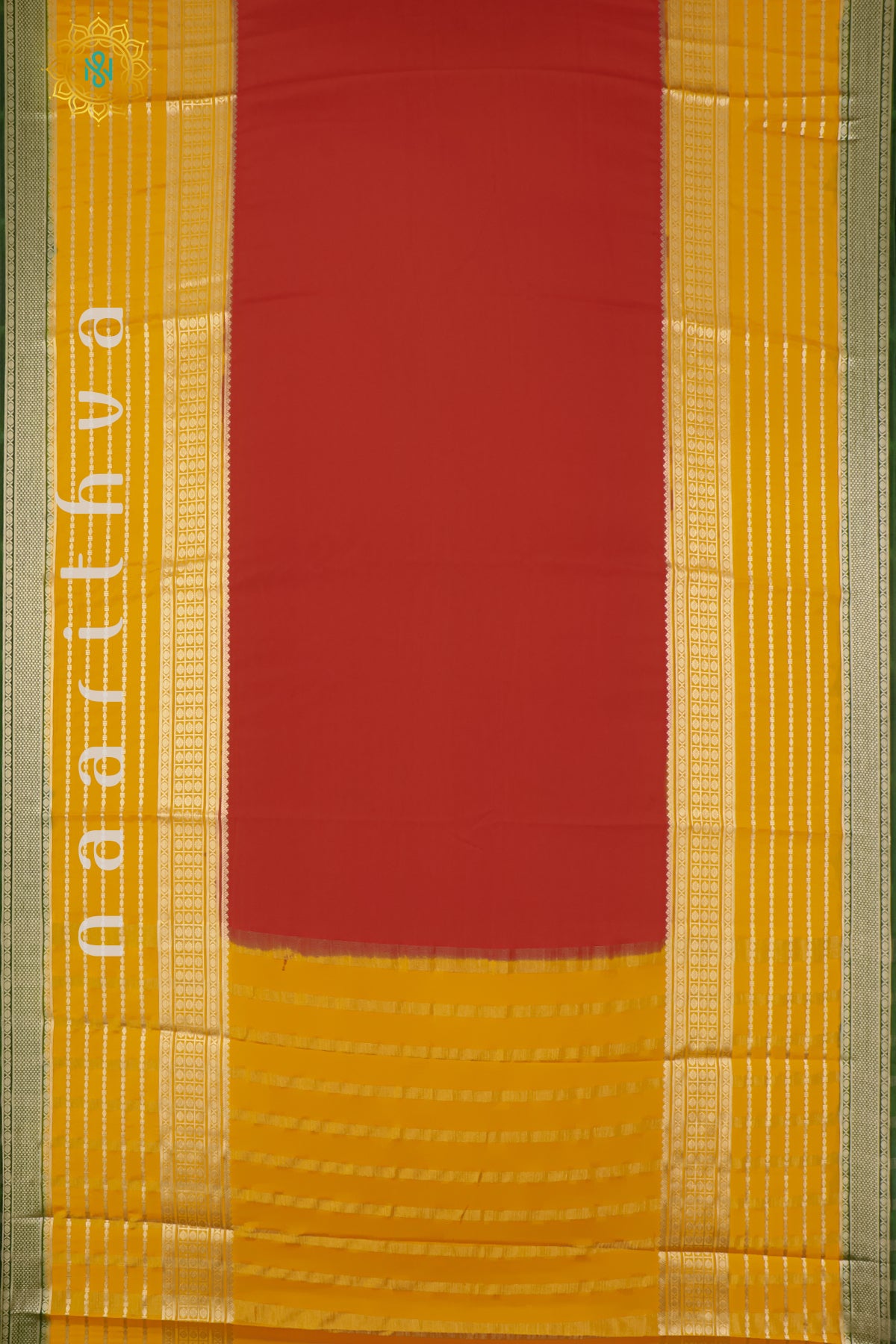 RED WITH YELLOW & GREEN - SEMI MYSORE CREPE SILK