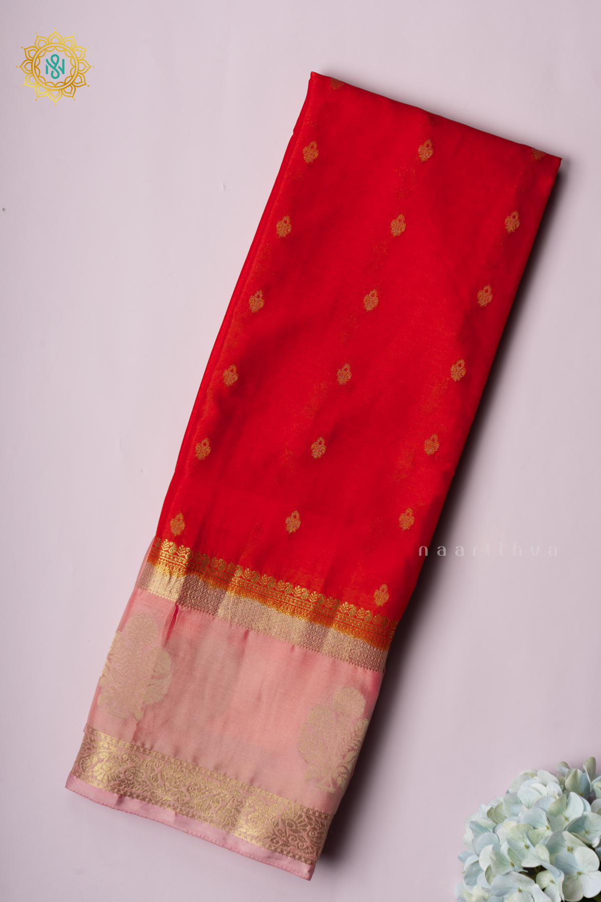 ORANGE WITH PEACH - SEMI MYSORE CREPE SILK