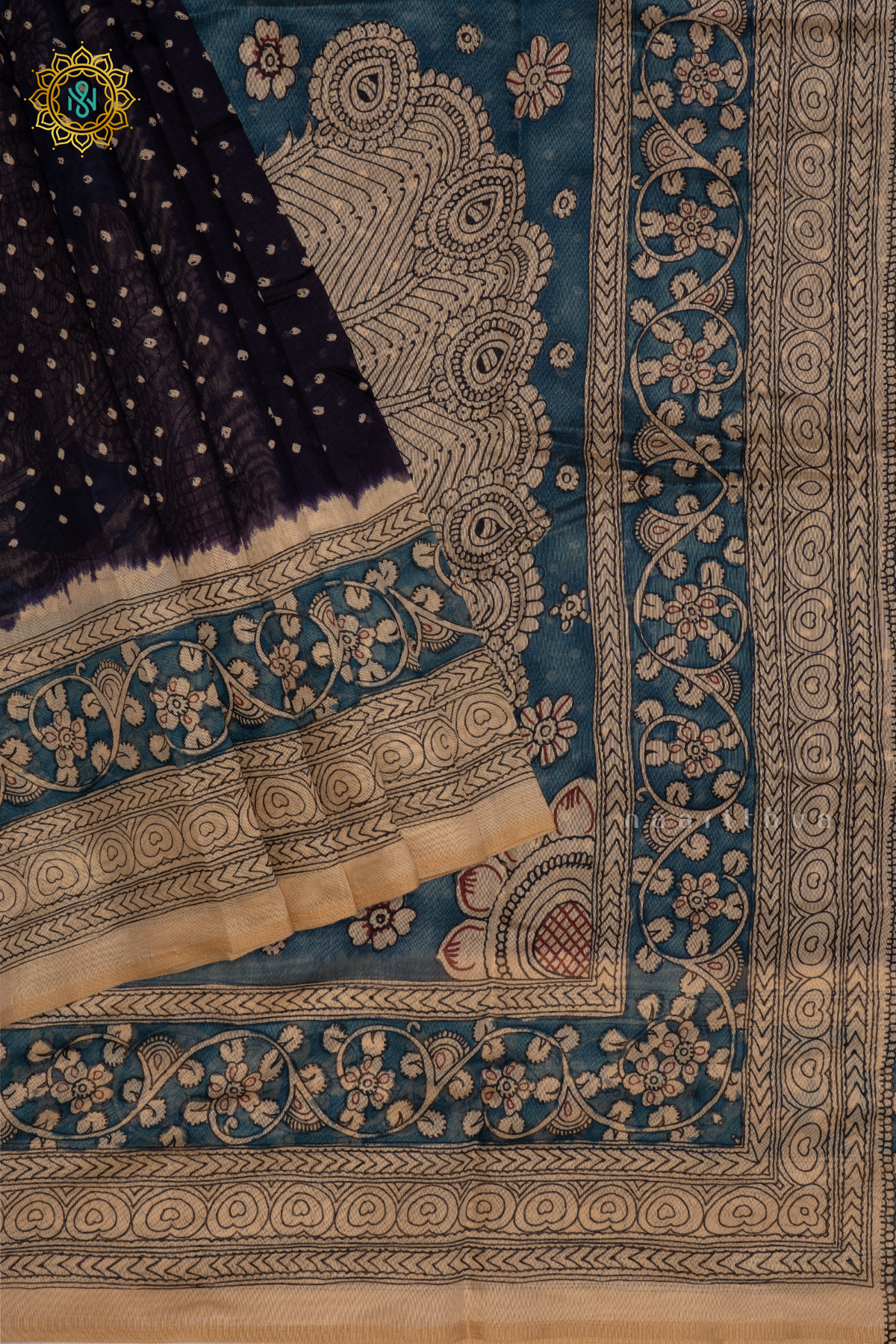 PURPLE WITH BLUE AND OFF WHITE - LINEN BY COTTON