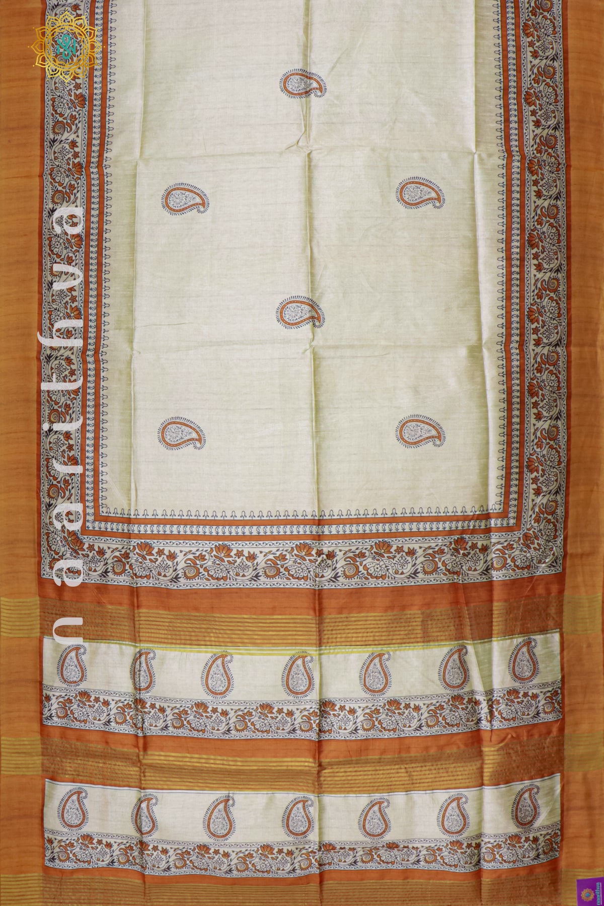 BIEGE WITH ORANGE - SEMI TUSSAR SILK