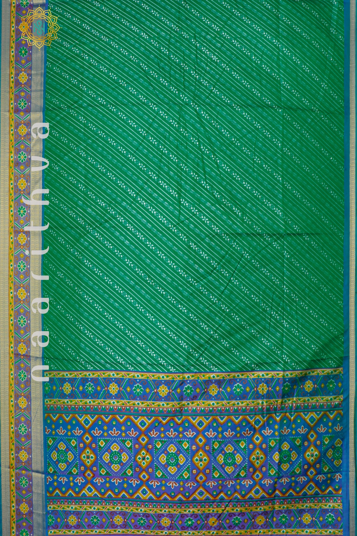 GREEN WITH SKY BLUE - SEMI CREPE SILK