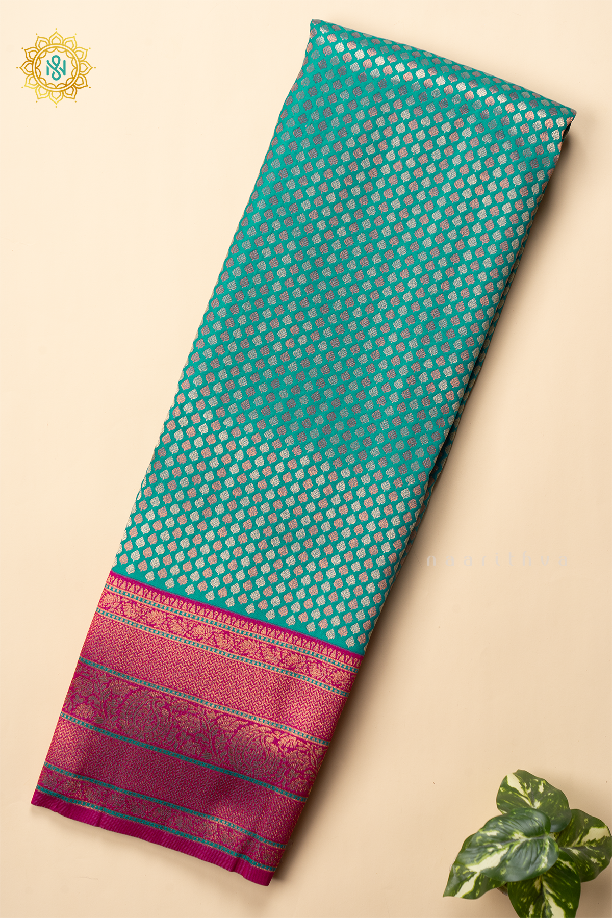 CYAN BLUE WITH PINK - SEMI KANCHI