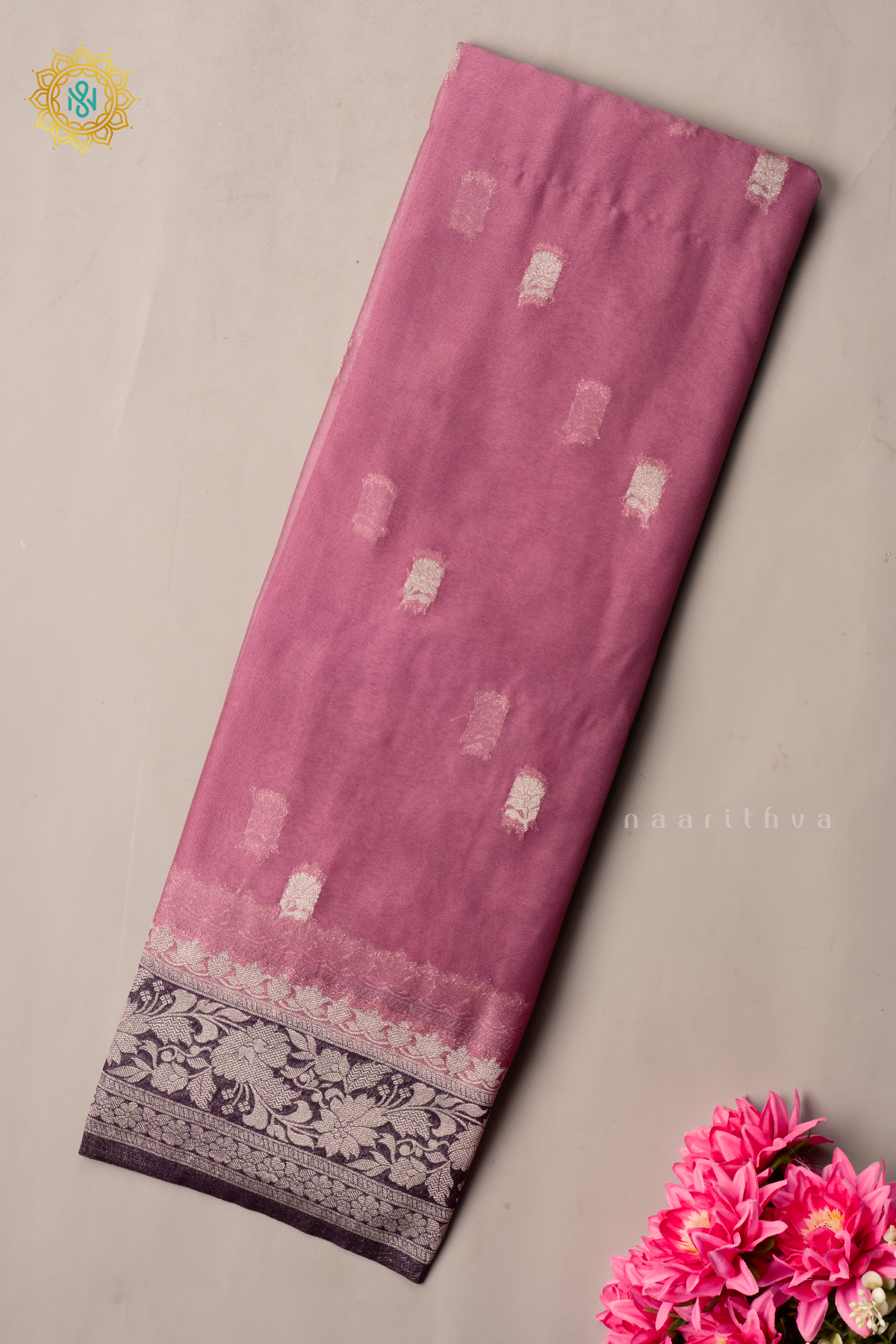 PINKISH LAVENDER WITH PURPLE - SEMI CHIFFON BANARASI