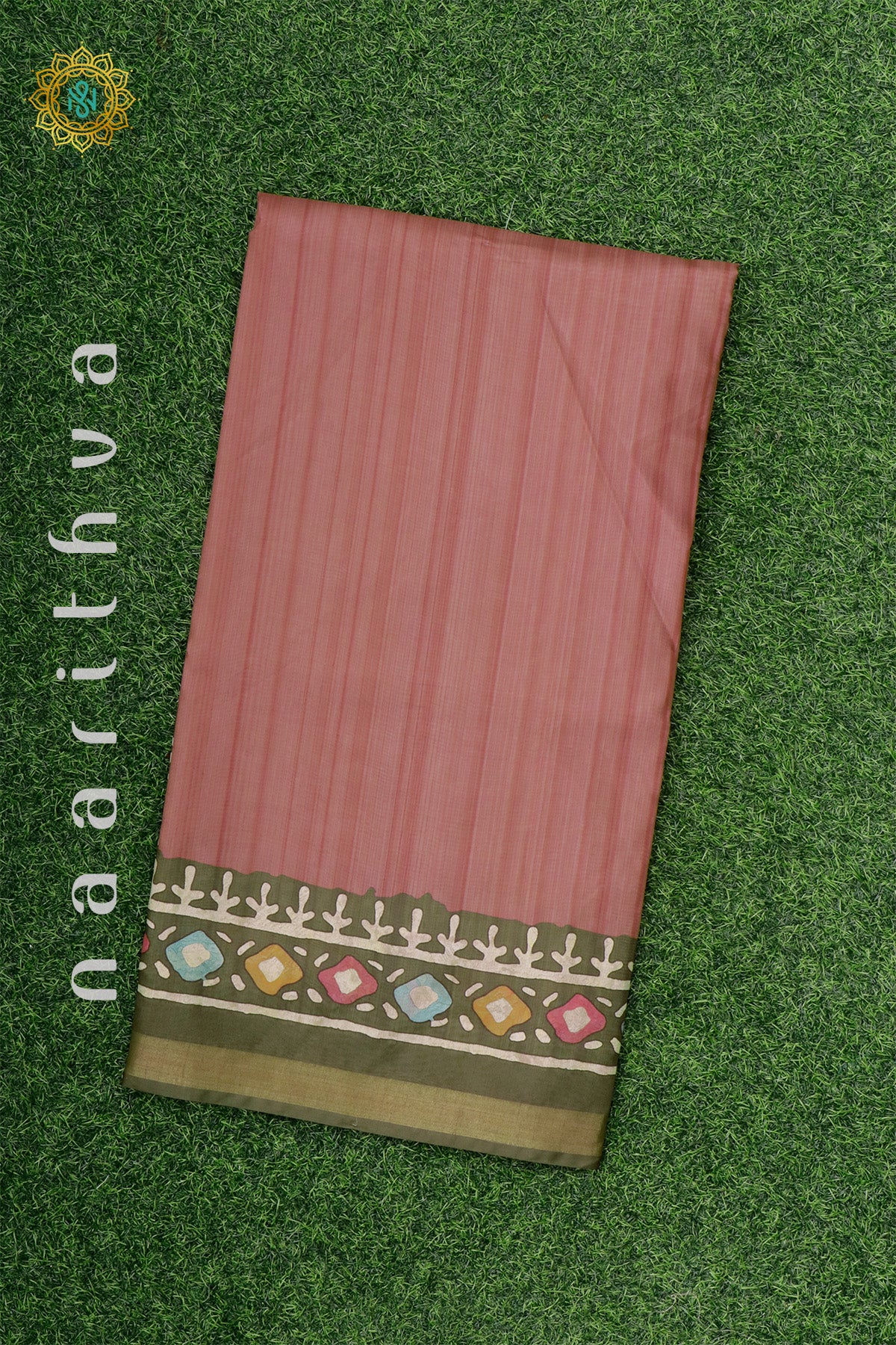 PEACH WITH OLIVE GREEN - DOLA SILK