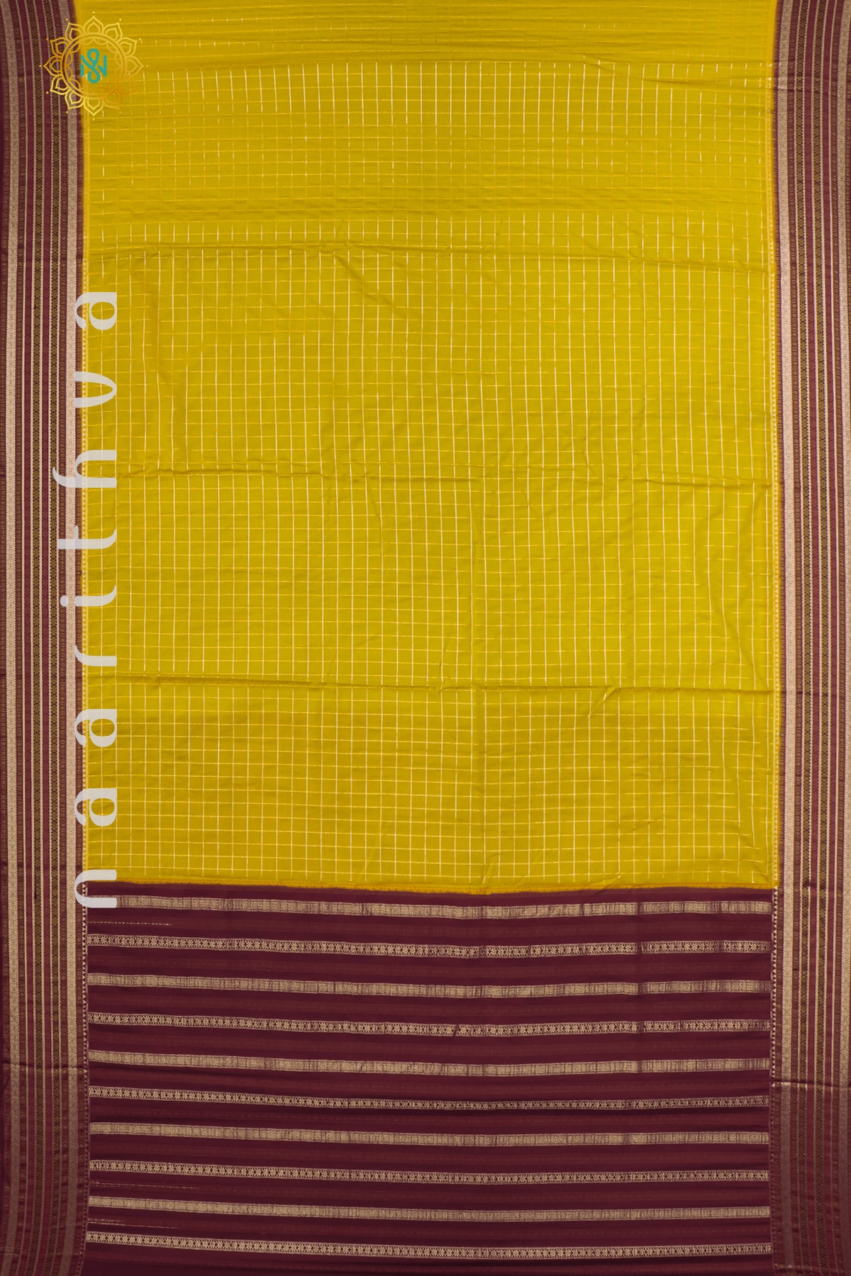 YELLOW WITH BROWN - SEMI MYSORE CREPE SILK