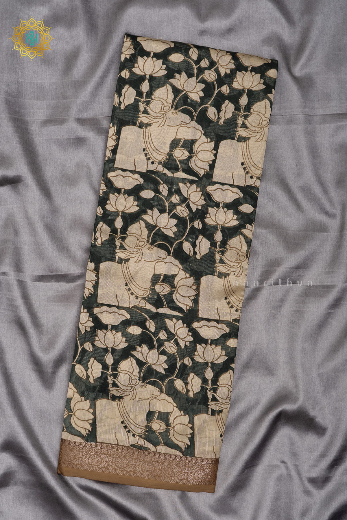 GREEN WITH MUSTARD - CHANDERI SILK COTTON