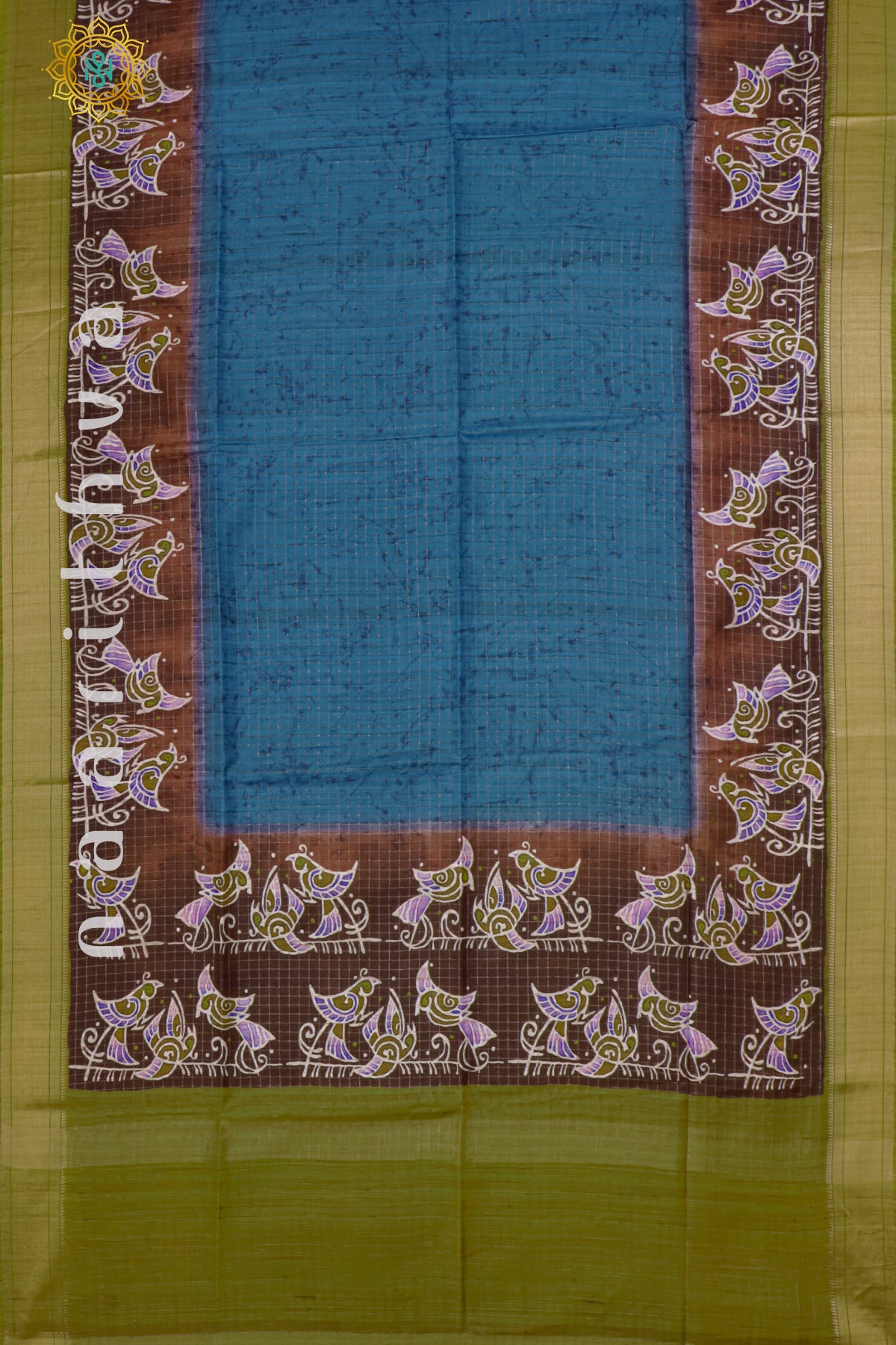 BLUE WITH GREEN - SEMI TUSSAR SILK