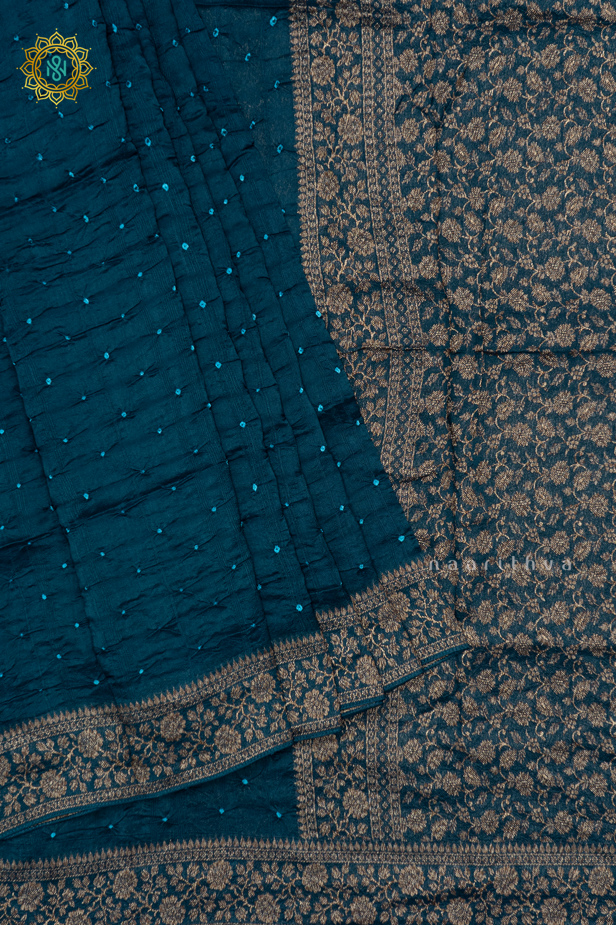 PEACOCK BLUE - SEMI TUSSAR WITH TIE & DYE