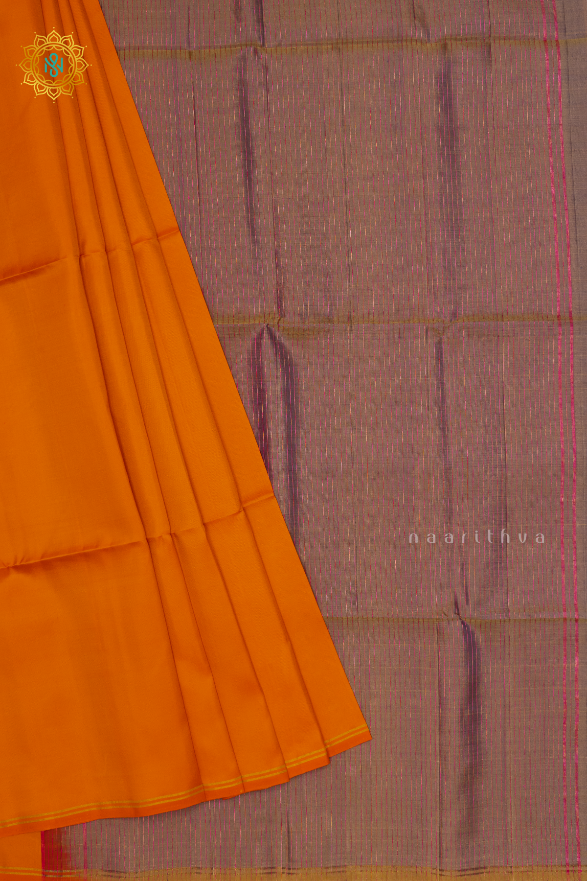 ORANGE WITH DUAL SHADE OF GREY - PURE KANJIAVARAM SOFT SILK