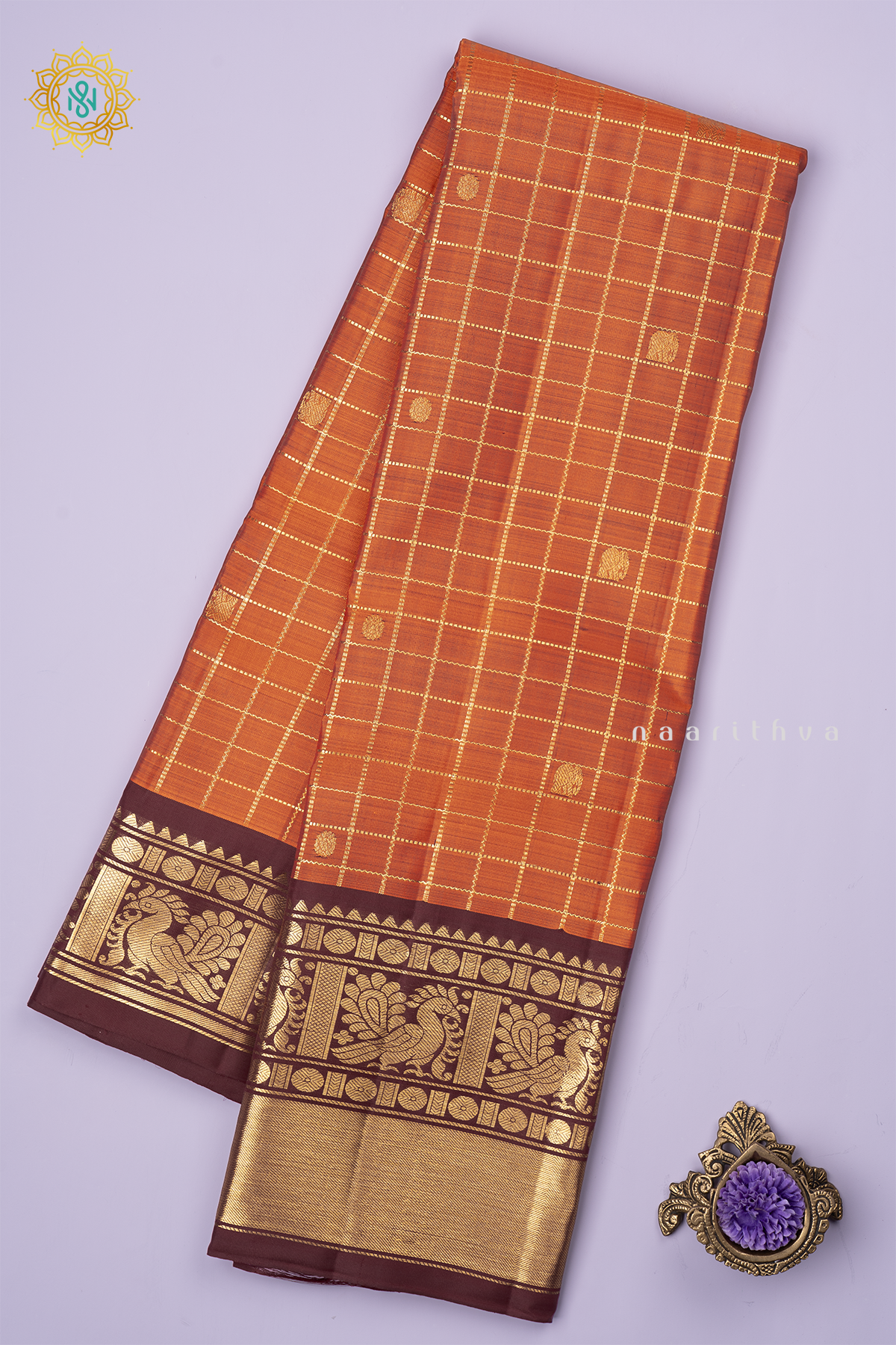 RUST ORANGE WITH BROWN - PURE KANJIVARAM SILK