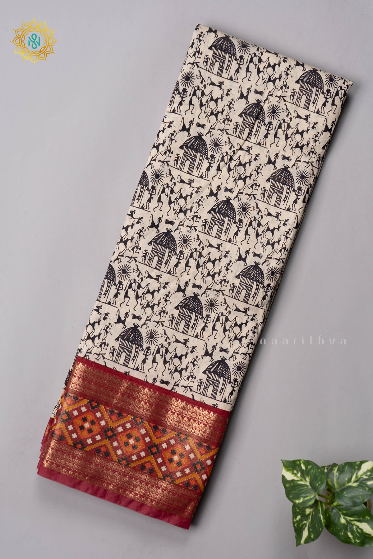 WHITE WITH MAROON - VISCOSE COTTON
