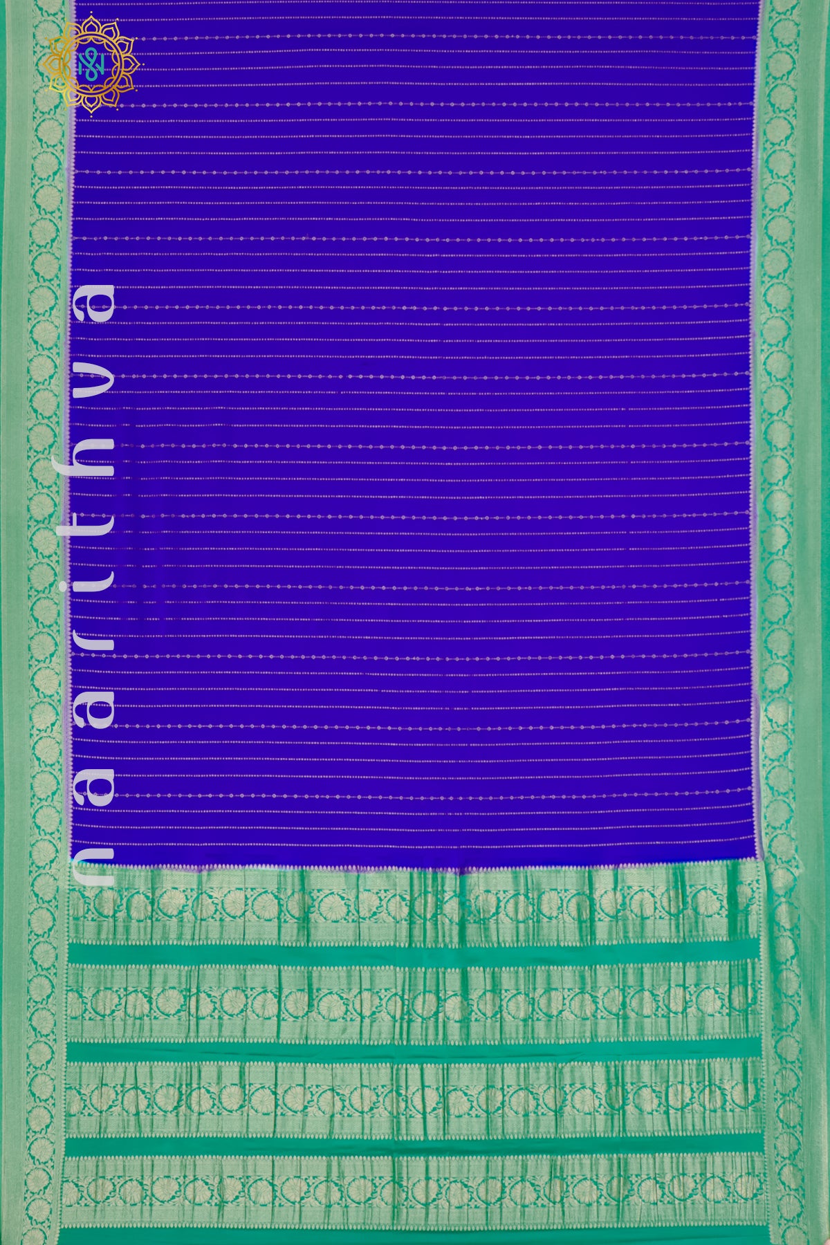 ROYAL BLUE WITH AQUA GREEN - SEMI MYSORE CREPE SILK