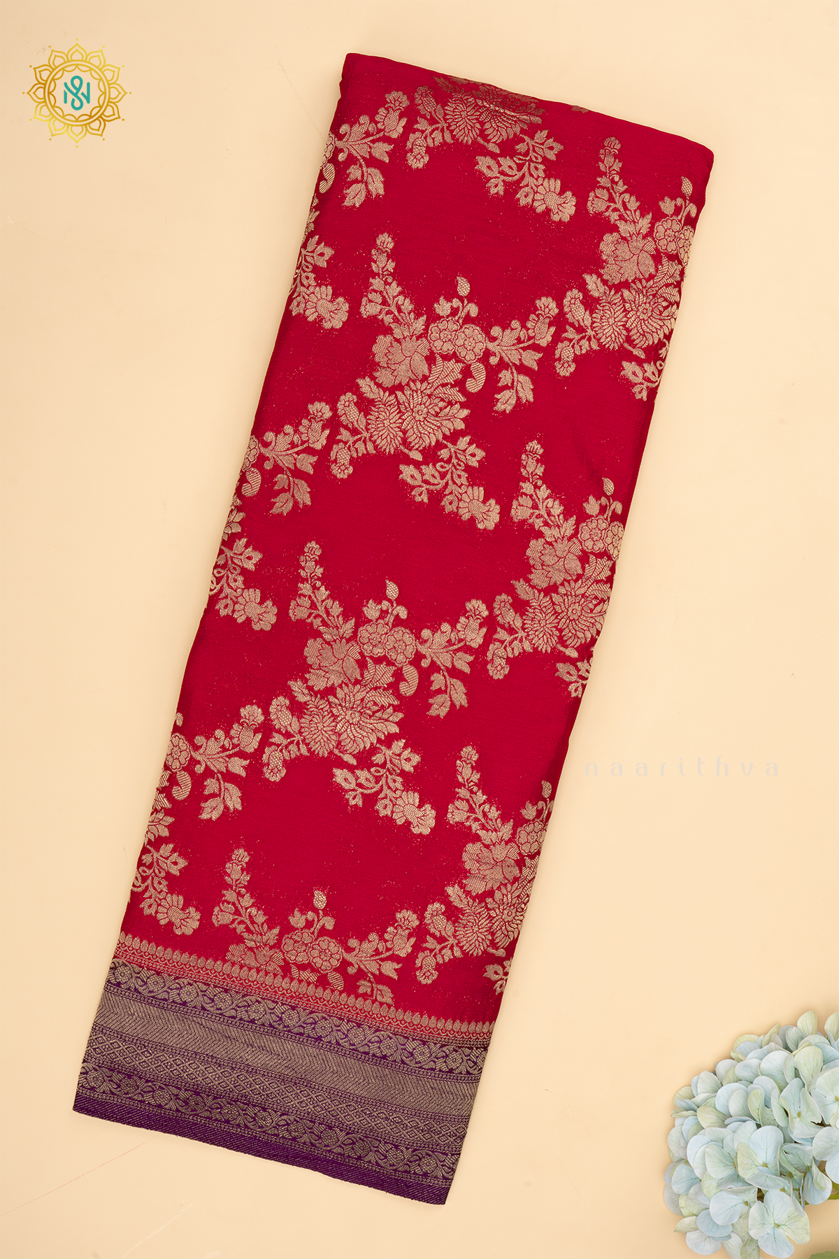 Pink With Purple Semi Crepe Georgette Saree With Zari Woven Floral Brocade Weaves And Zari Woven Contrast Border