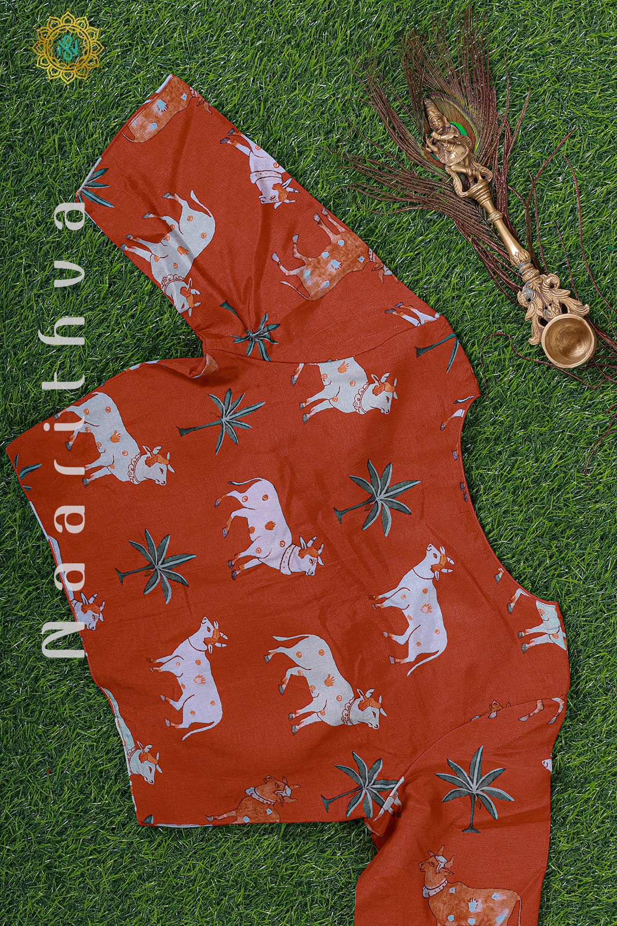 REDDISH ORANGE - READYMADE DOLA SILK WITH PICHWAI PRINTS