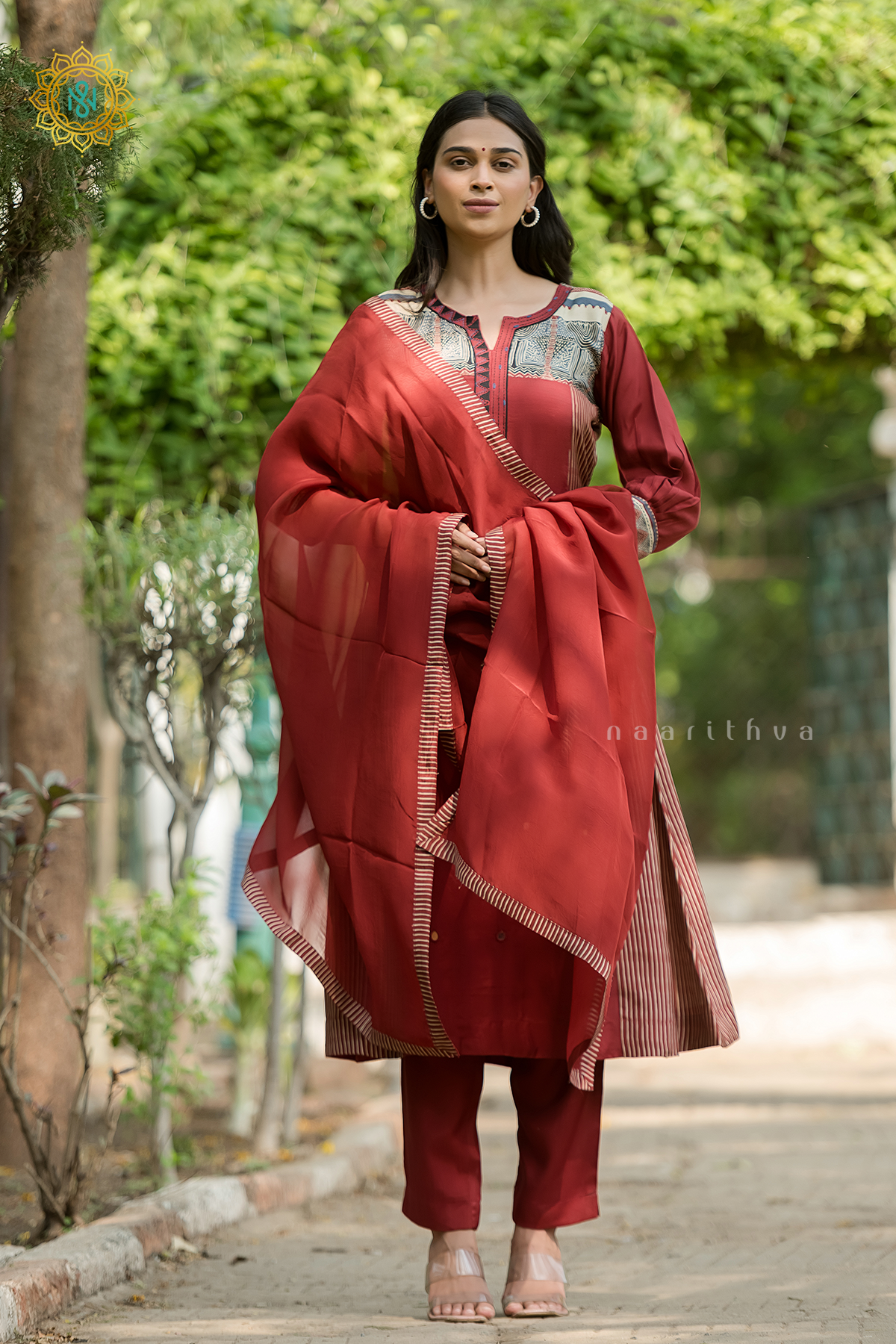 MAROON - CREPE 3PC SALWAR SUIT WITH TOP, BOTTOM & DUPATTA