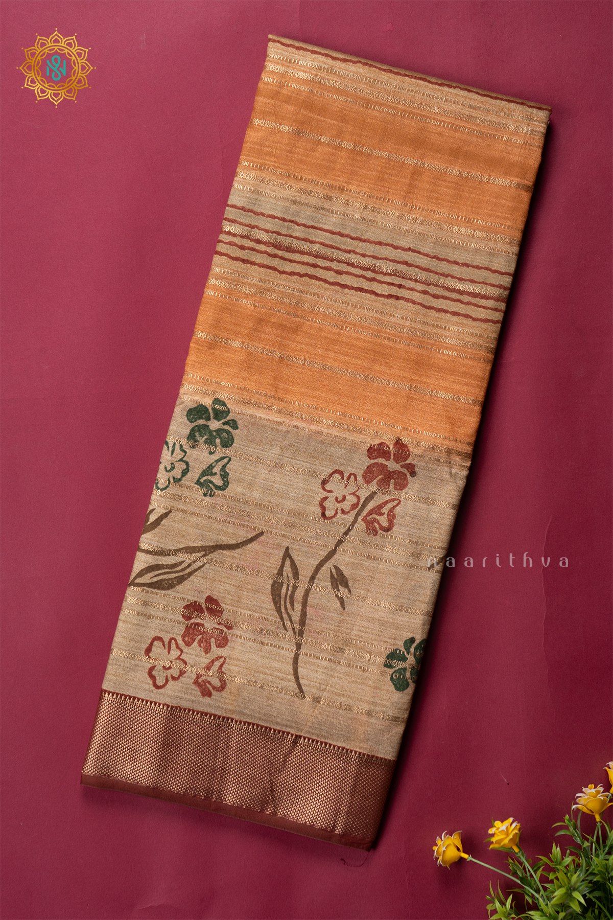 BEIGE WITH MAROON- BUTTER CREPE