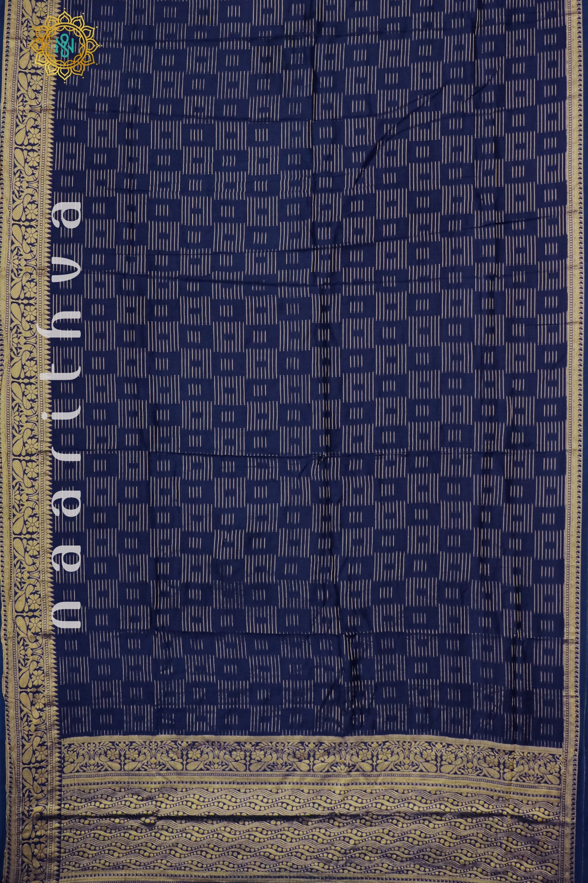 NAVY BLUE WITH GREEN - DOLA SILK