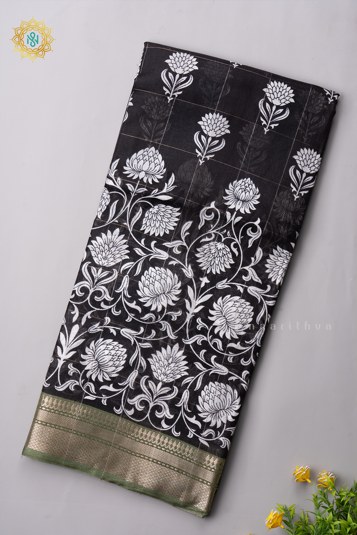 BLACK WITH GREEN - LINEN BY COTTON