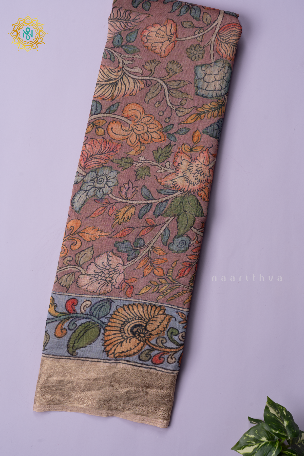 LIGHT PINK WITH SKY BLUE - SEMI ORGANZA CREPE