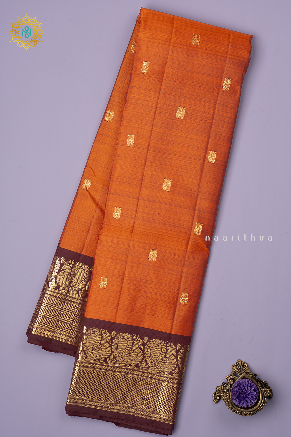 RUST ORANGE WITH BROWN - PURE KANJIVARAM SILK
