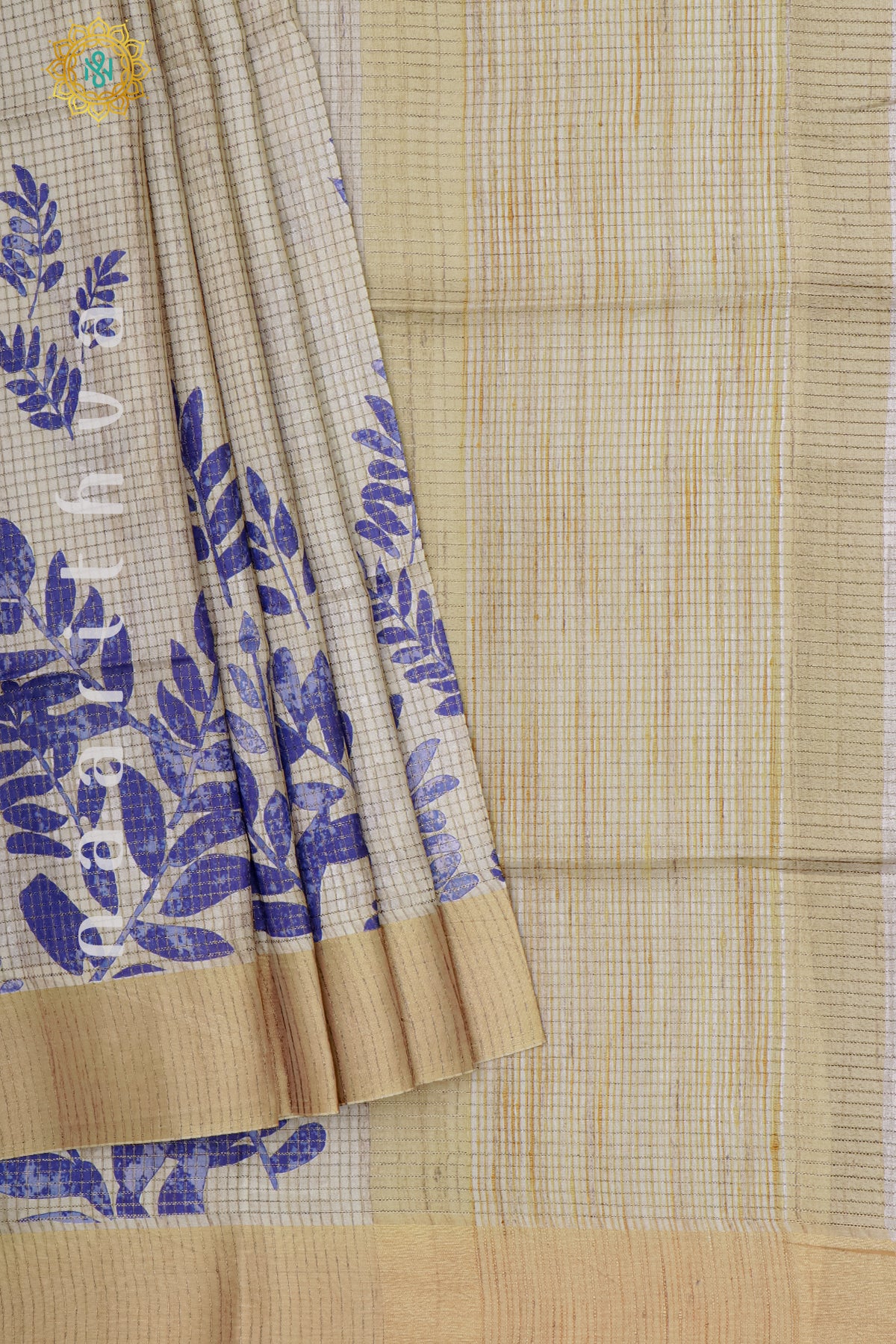 BEIGE WITH BLUE - SEMI TUSSAR SILK