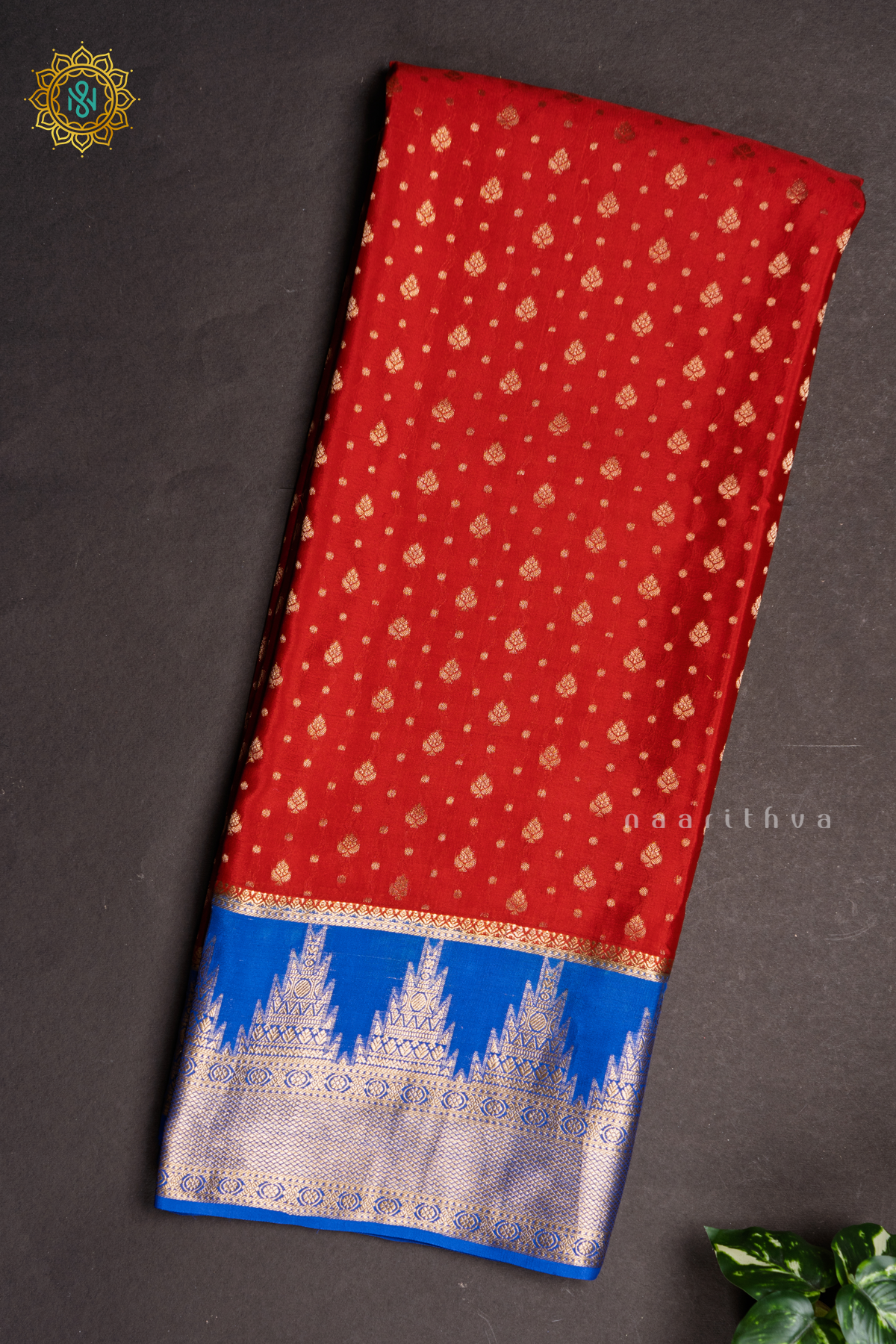 RED WITH BLUE - PURE MYSORE CREPE SILK