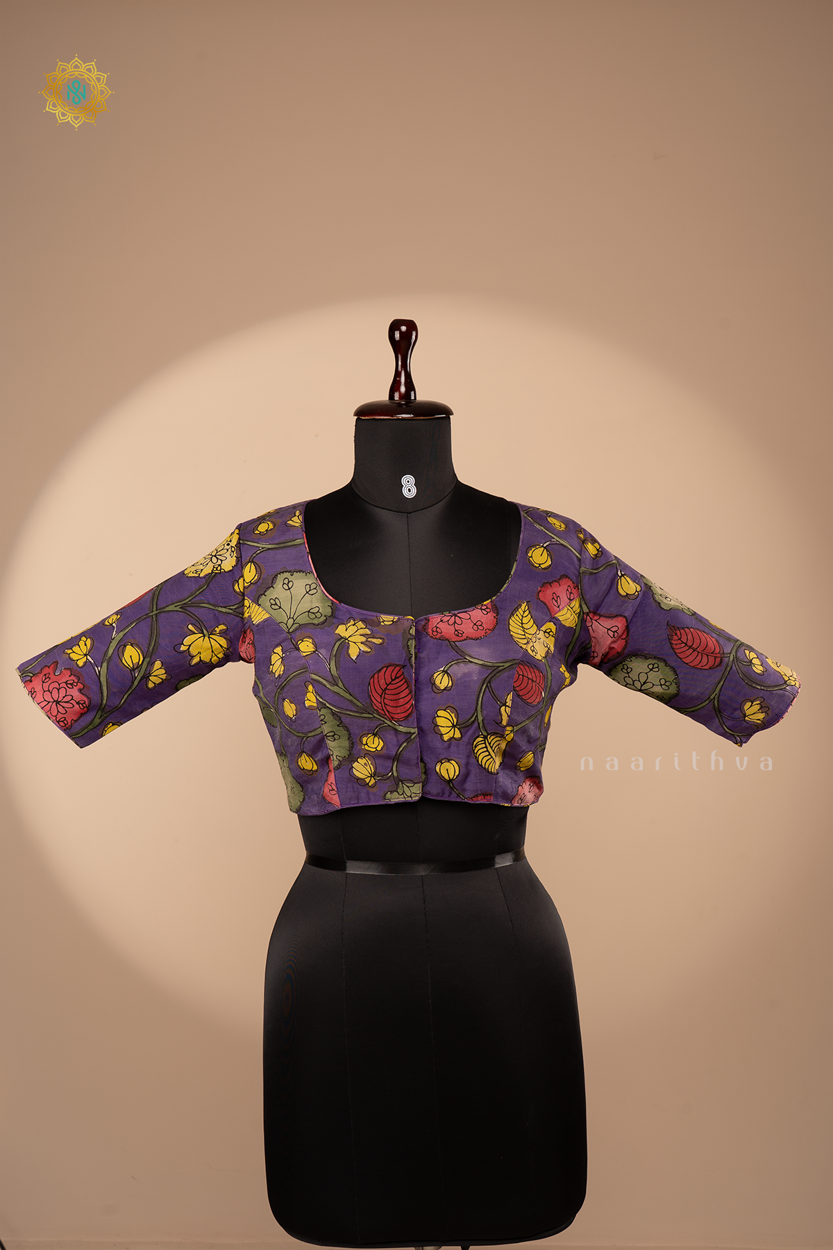 PURPLE - HAND PAINTED PEN KALAMKARI READYMADE BLOUSE