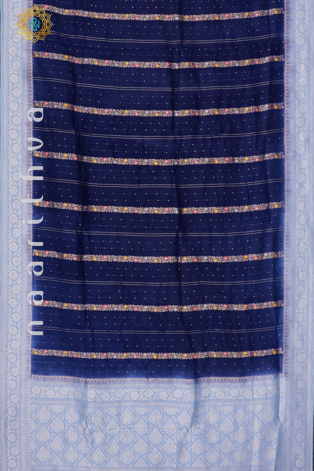 NAVY BLUE WITH AQUA BLUE - DOLA SILK