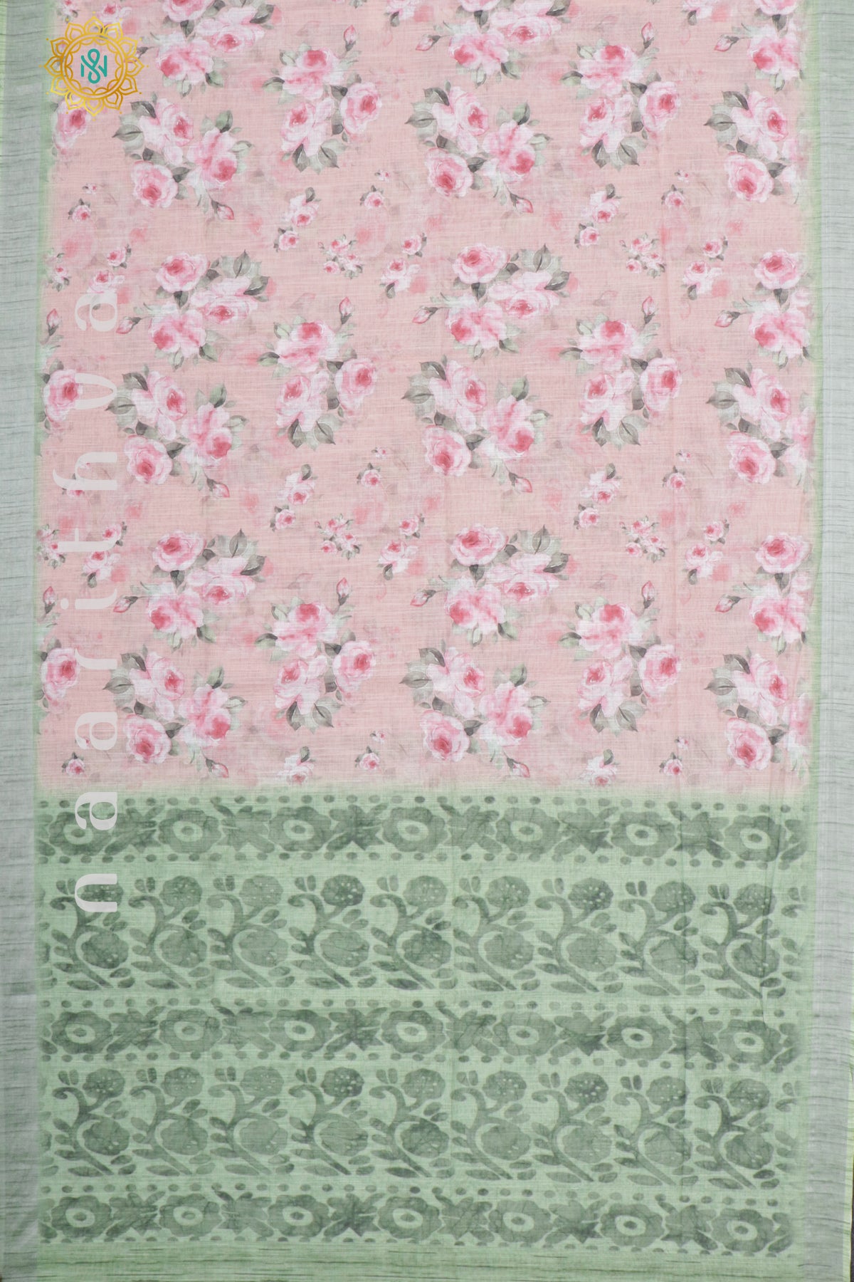 PEACH WITH GREEN - LINEN BY COTTON