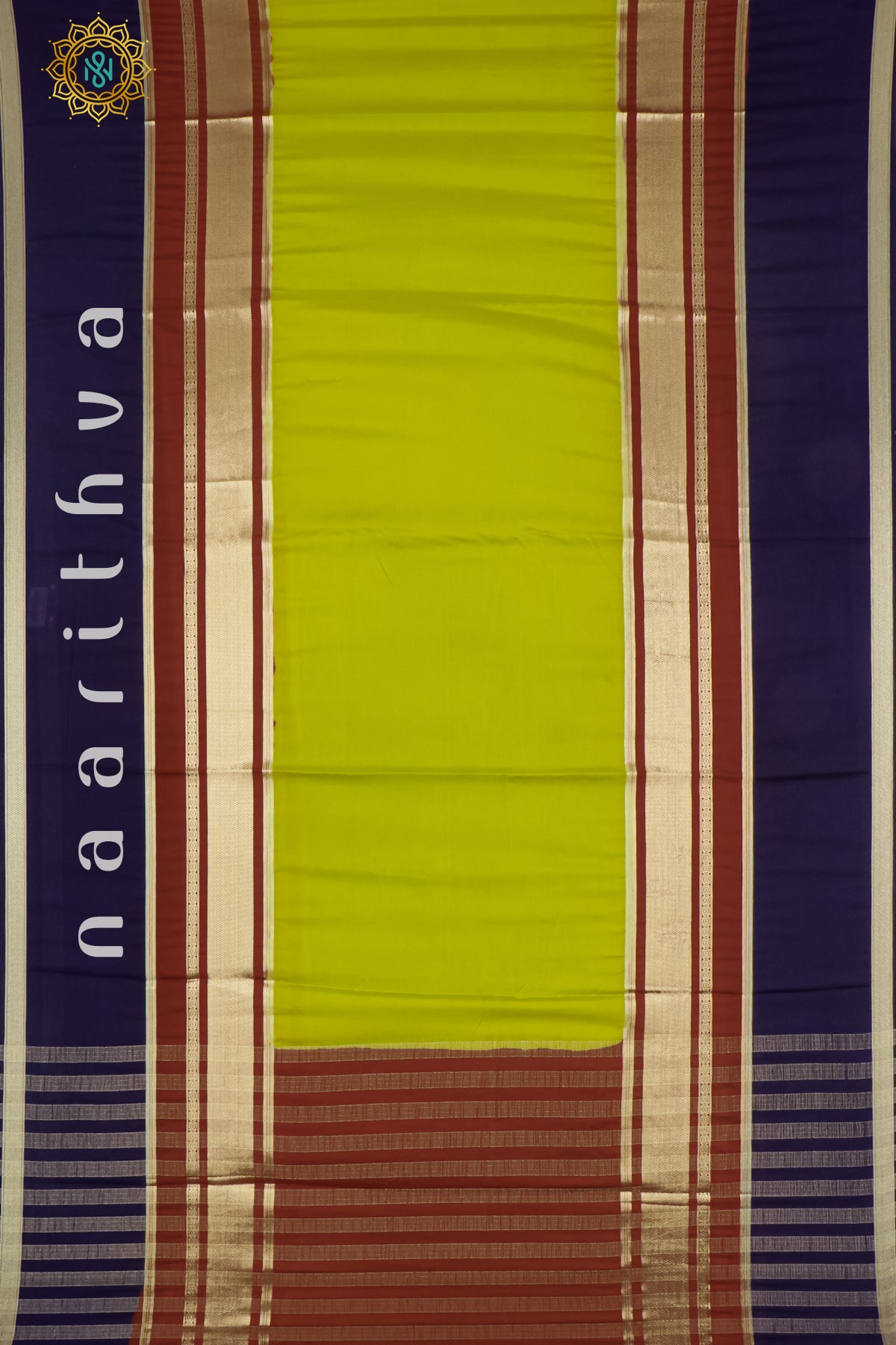 PARROT GREEN WITH MAROON & NAVY BLUE - SEMI MYSORE CREPE SILK