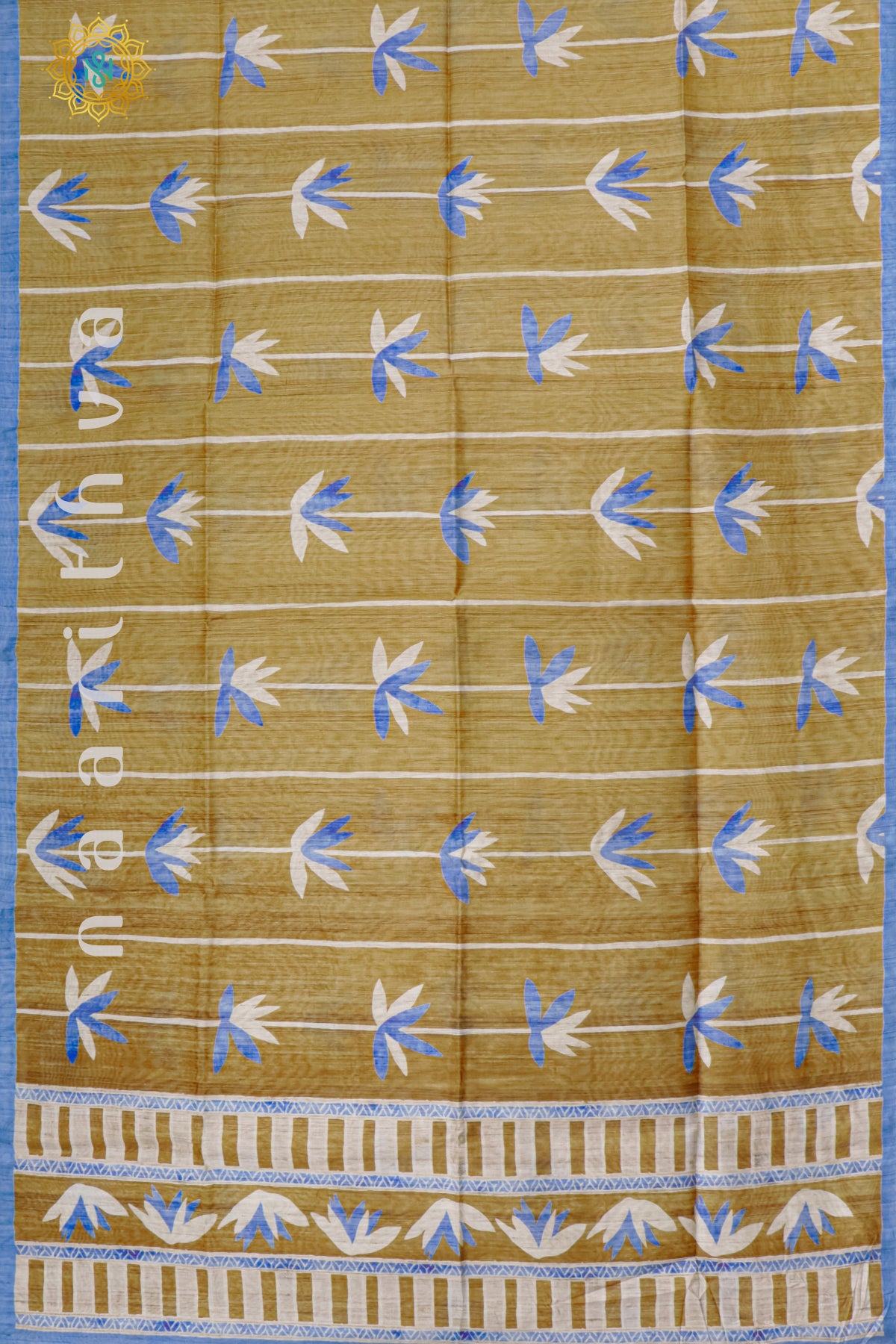 LIGHT BROWN WITH SKY BLUE - SEMI TUSSAR SILK