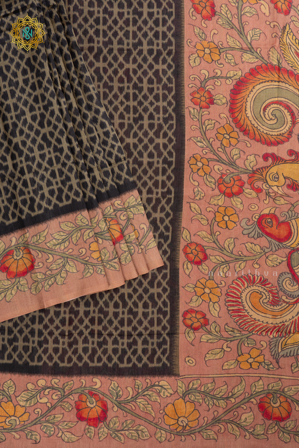 NAVY BLUE WITH PEACHISH PINK - SEMI GITCHA TUSSAR