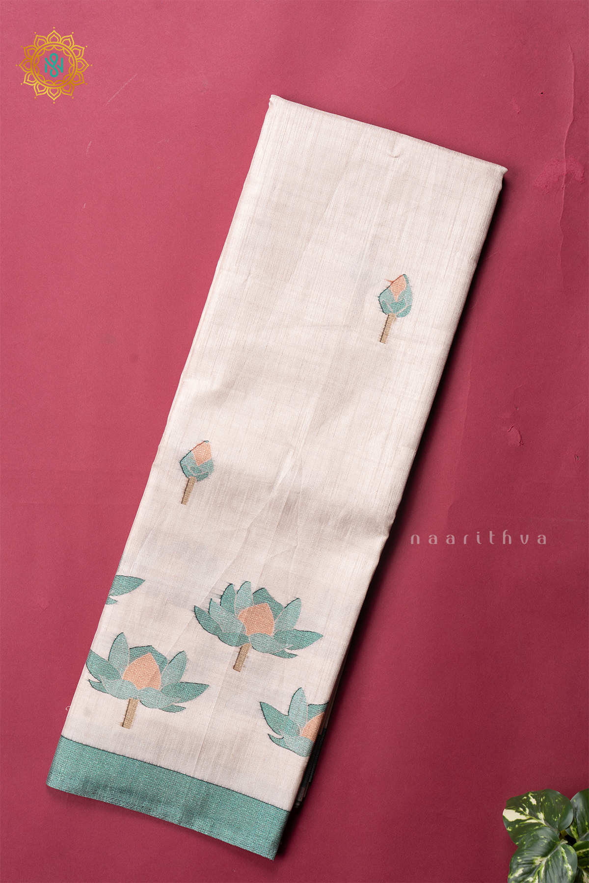 OFF WHITE WITH AQUA GREEN - KOTHA TUSSAR
