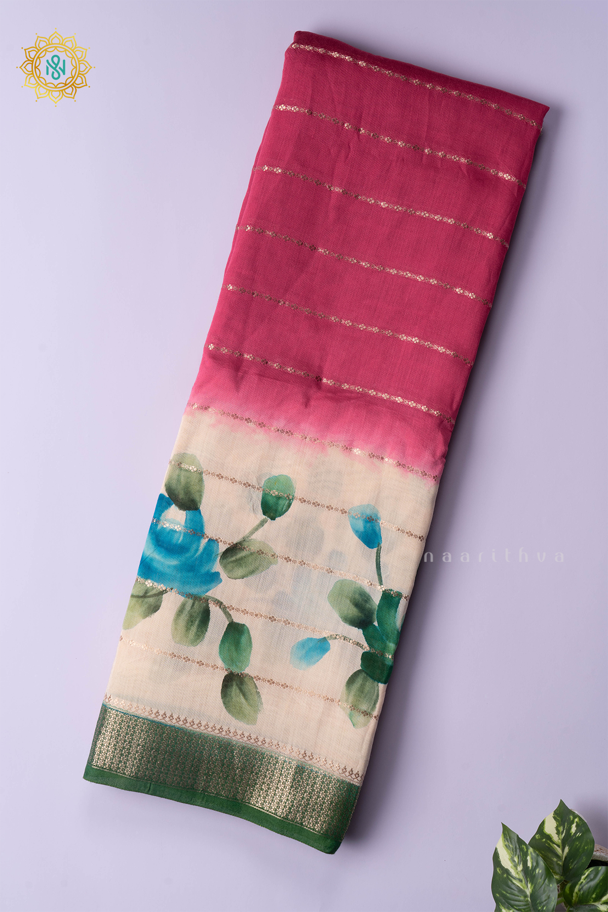 LIGHT PINK WITH GREEN - BUTTER CREPE