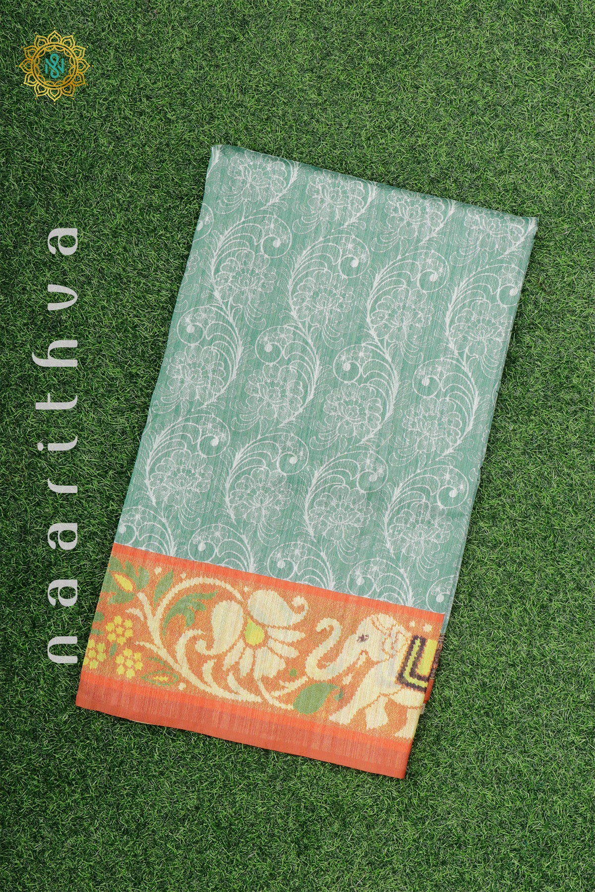 AQUA GREEN WITH ORANGE - JUTE COTTON