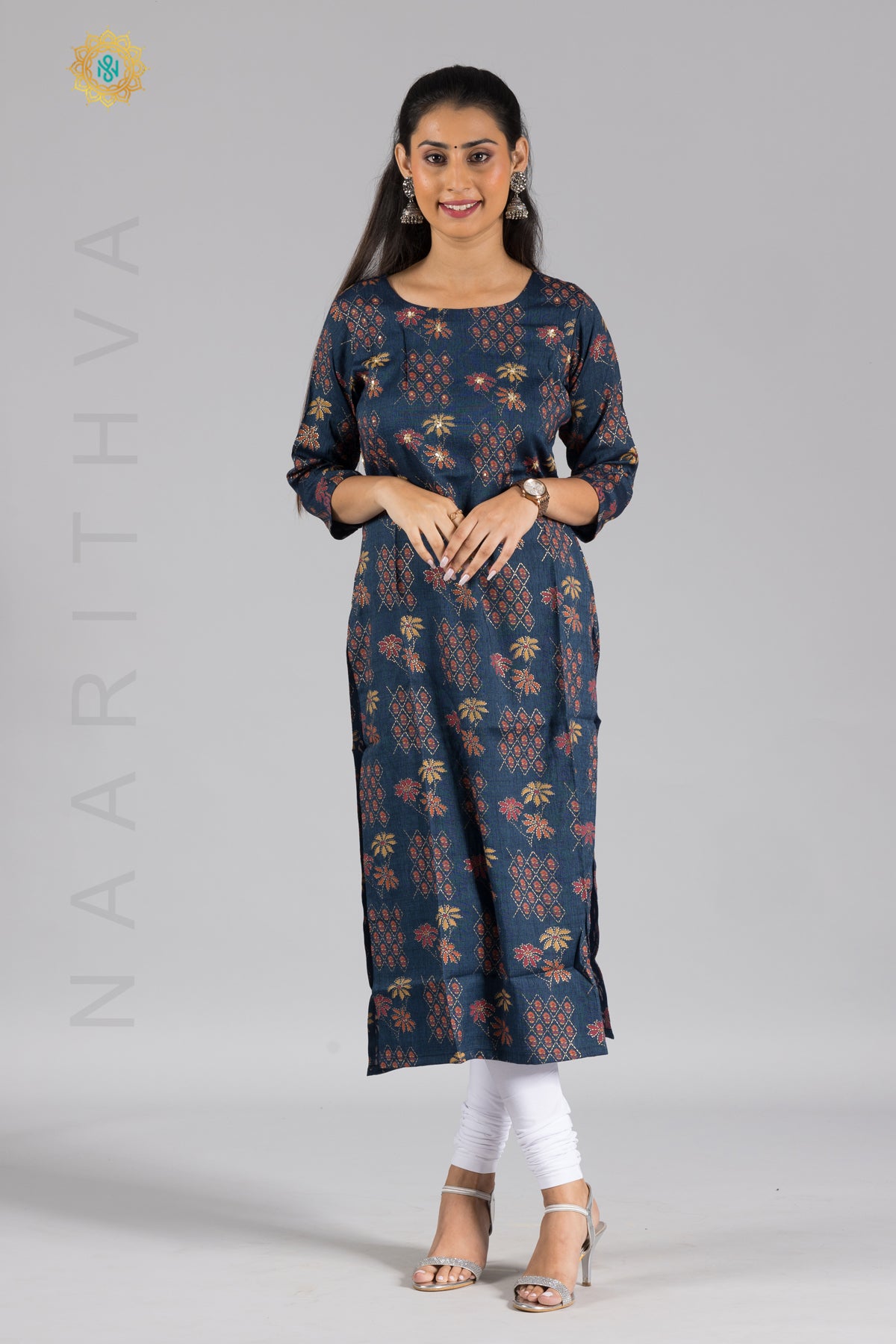 BLUE - RAYON SEQUINS WORK CASUAL KURTI WITHOUT PANT