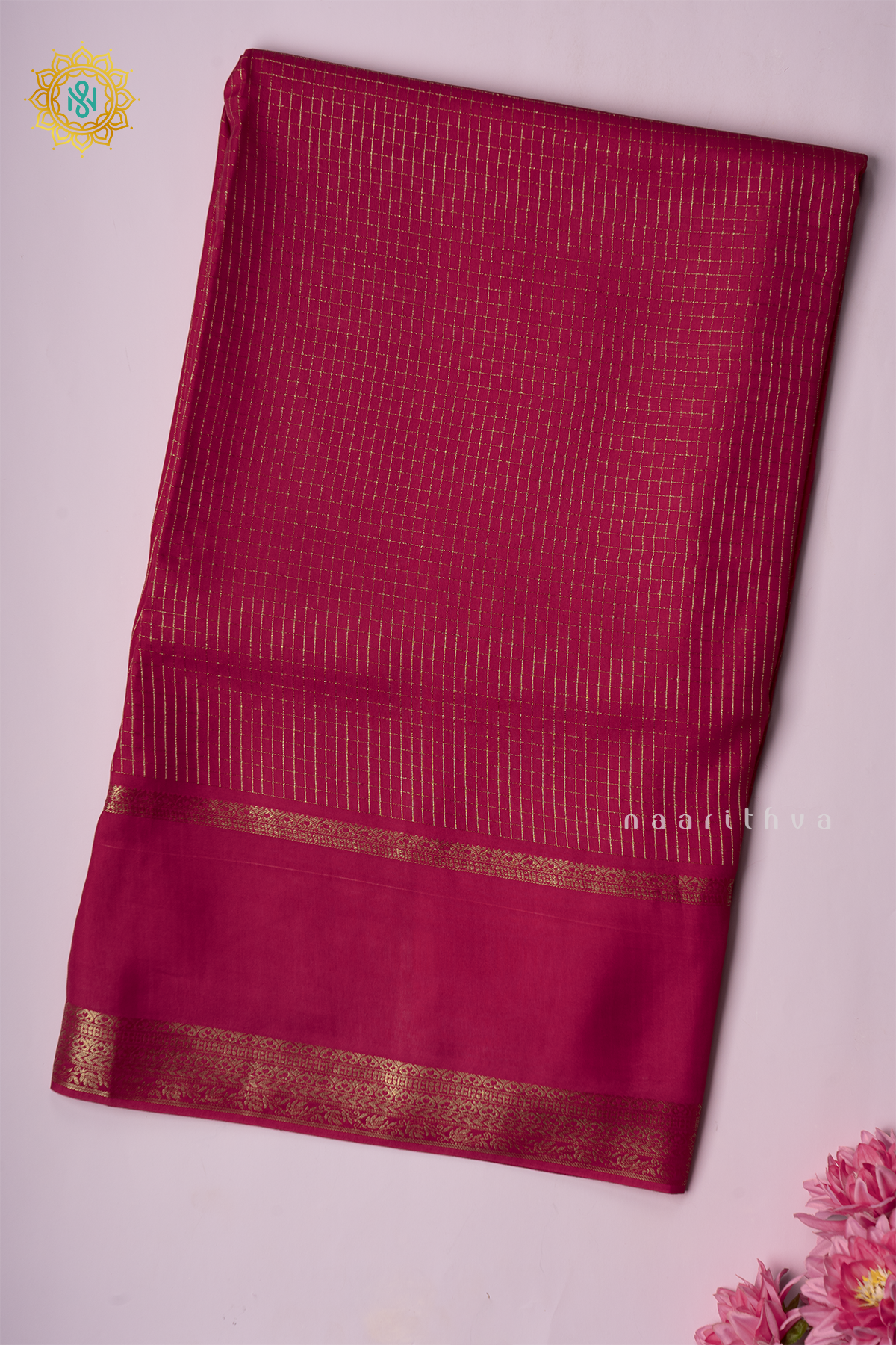 PINK WITH AQUA GREEN - SEMI CREPE SILK