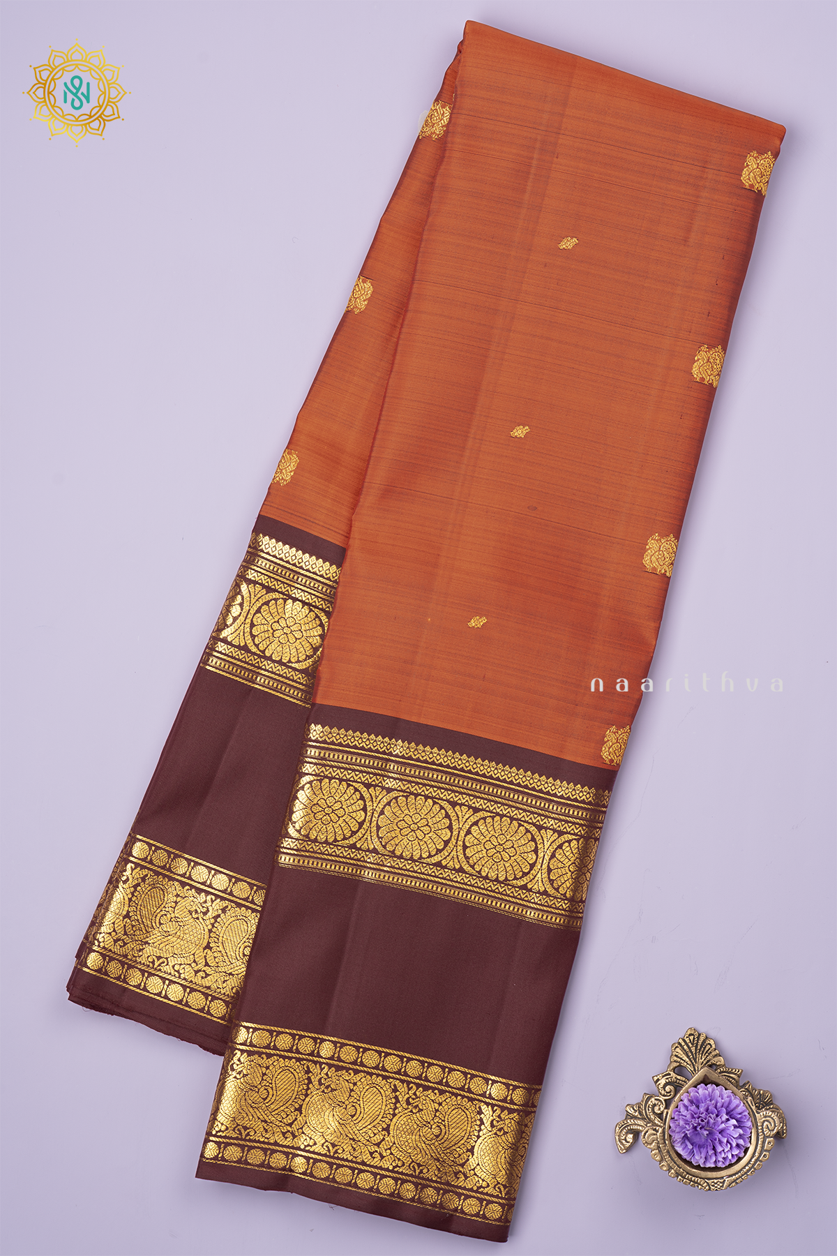 RUST ORANGE WITH BROWN - PURE KANJIVARAM SILK