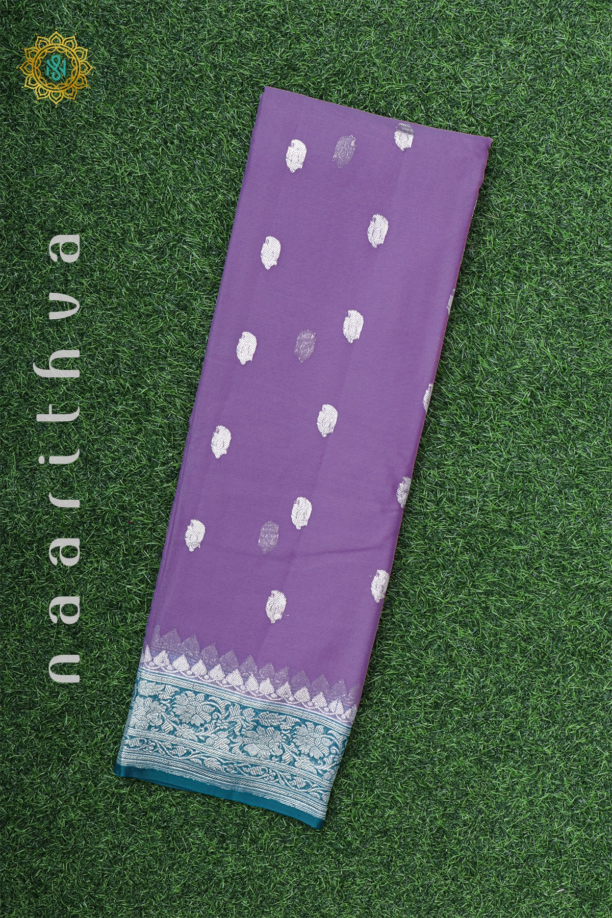 LAVENDER WITH PEACOCK BLUE - PURE BANARASI CHIFFON