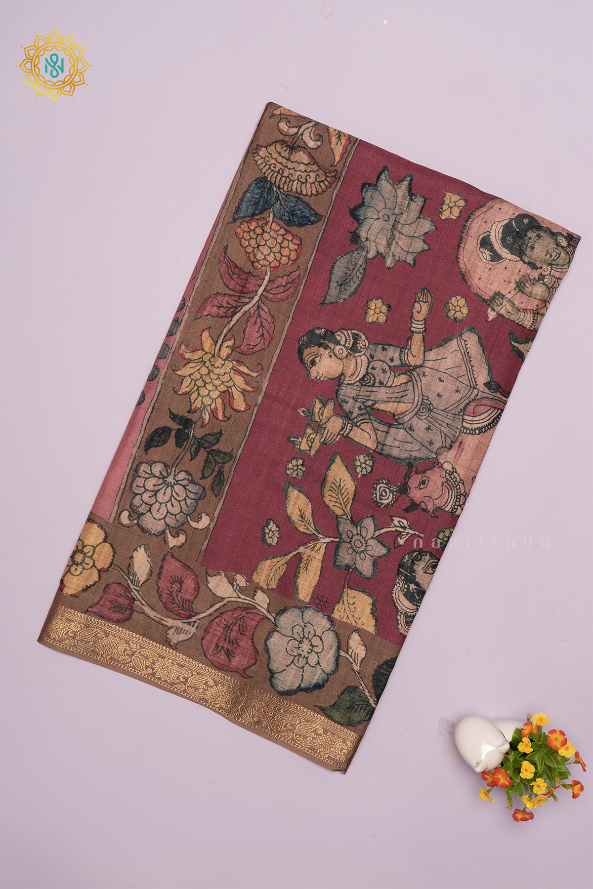PINK WITH LIGHT BROWN - LINEN TUSSAR