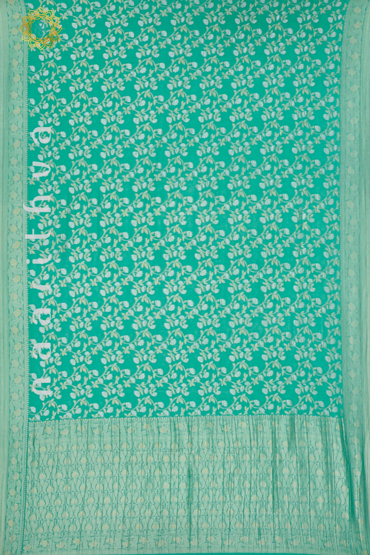 AQUA GREEN WITH PINK - SEMI CREPE GEORGETTE