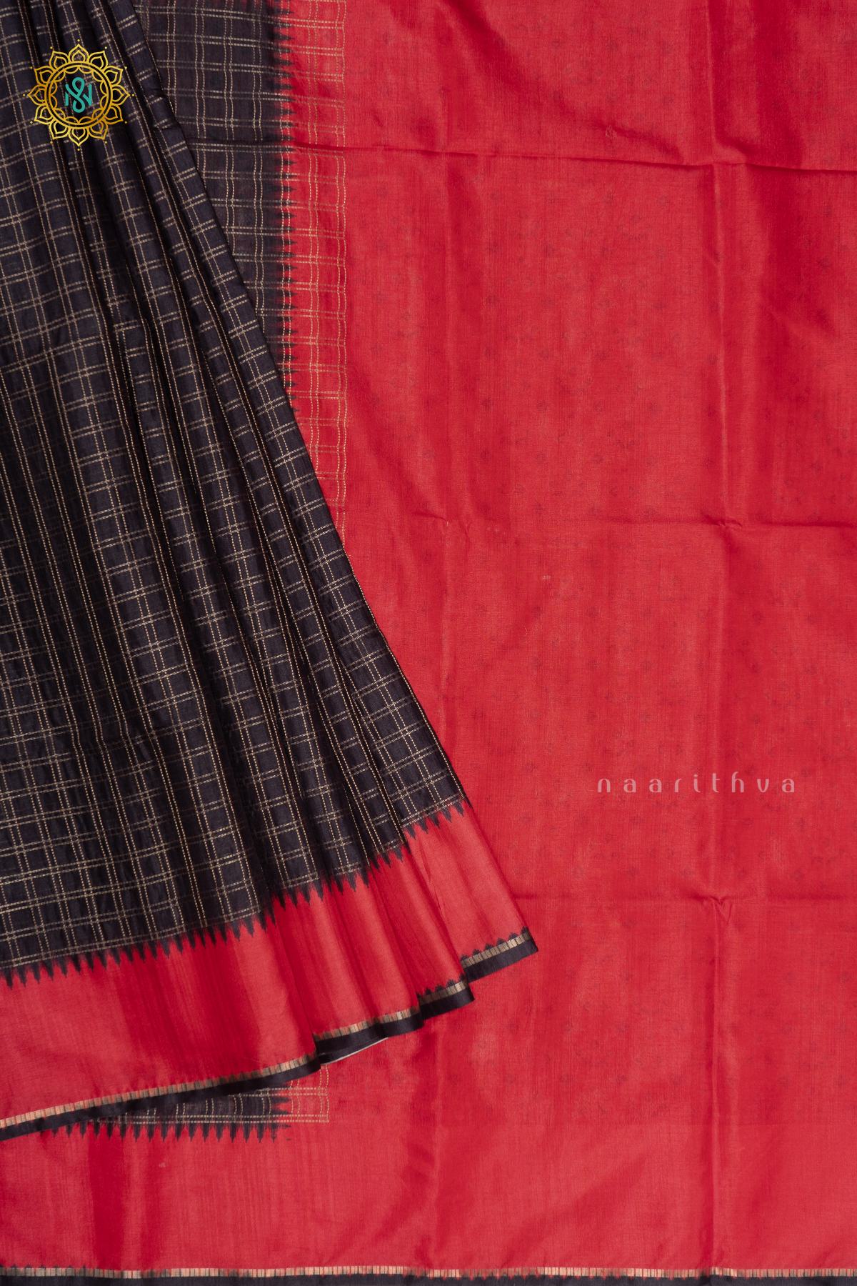 BLACK WITH RED - SEMI TUSSAR SILK