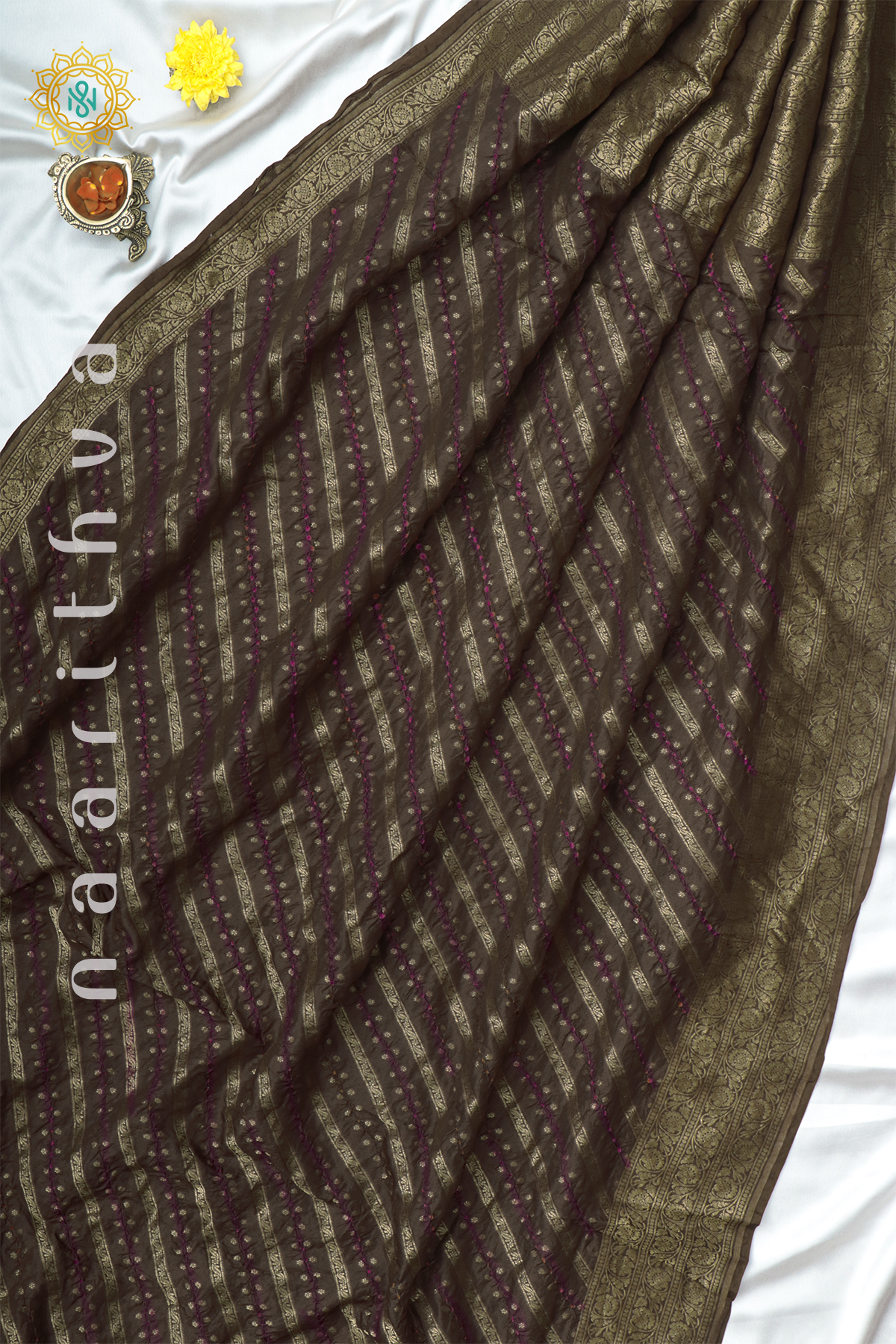 BROWN - PURE BANARASI KATAN TIE & DYE