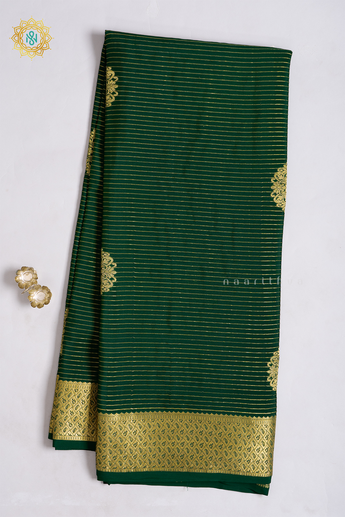 BOTTLE GREEN - PURE MYSORE CREPE SILK