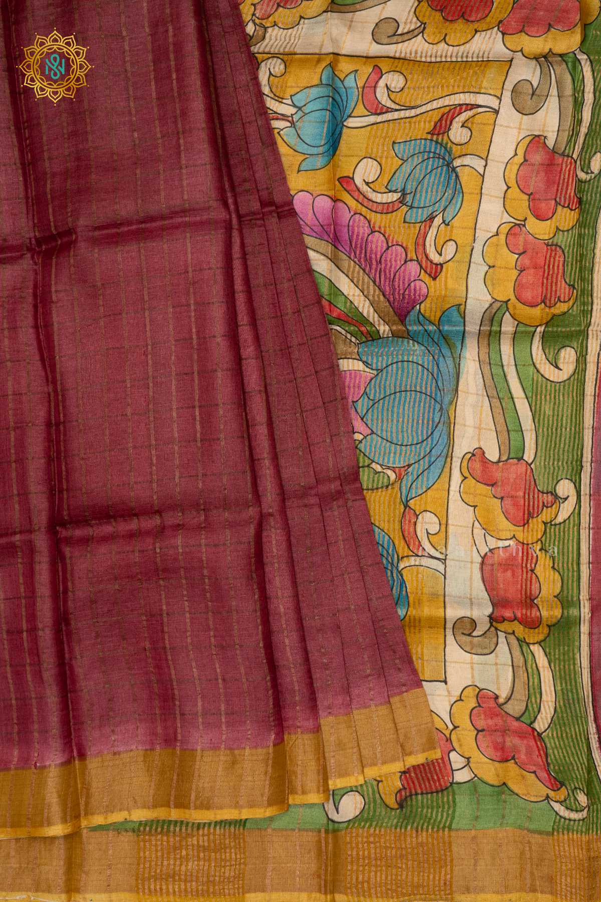MARRON WITH MUSTARD - PURE TUSSAR SILK